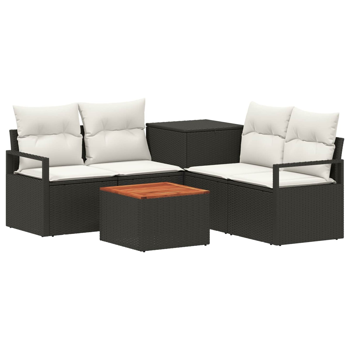 Sofa Set 6 stk. Schwarz und Cremeweiß Polyrattan und Stahl