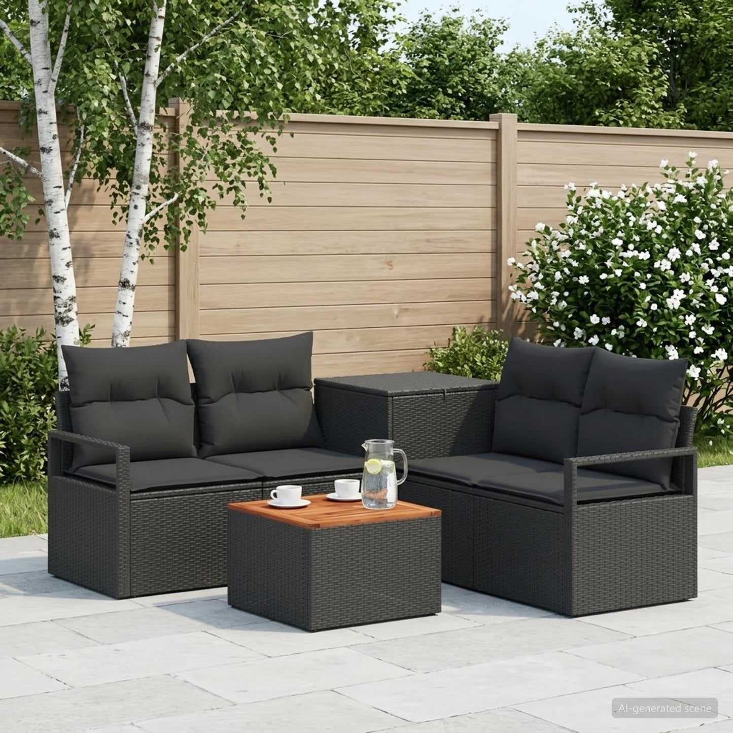 Sofa Set 6 stk. Schwarz Polyrattan und Stahl