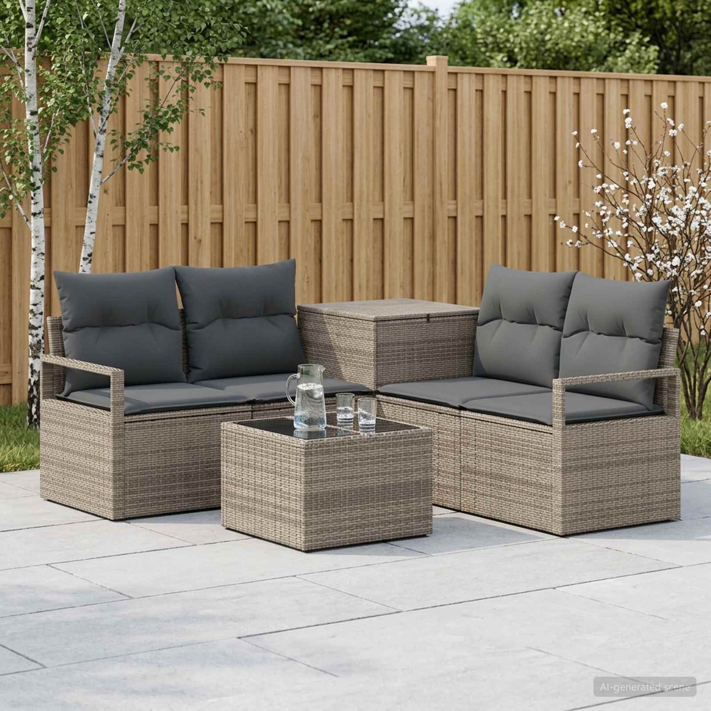 Sofa Set 6 stk. Grau und Dunkelgrau Polyrattan und Stahl
