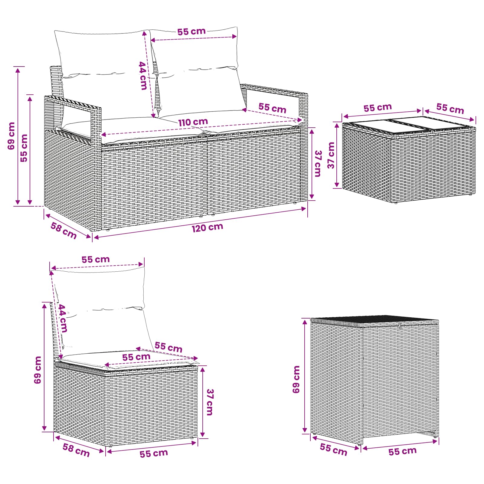 Sofa Set 6 stk. Grau und Dunkelgrau Polyrattan und Stahl
