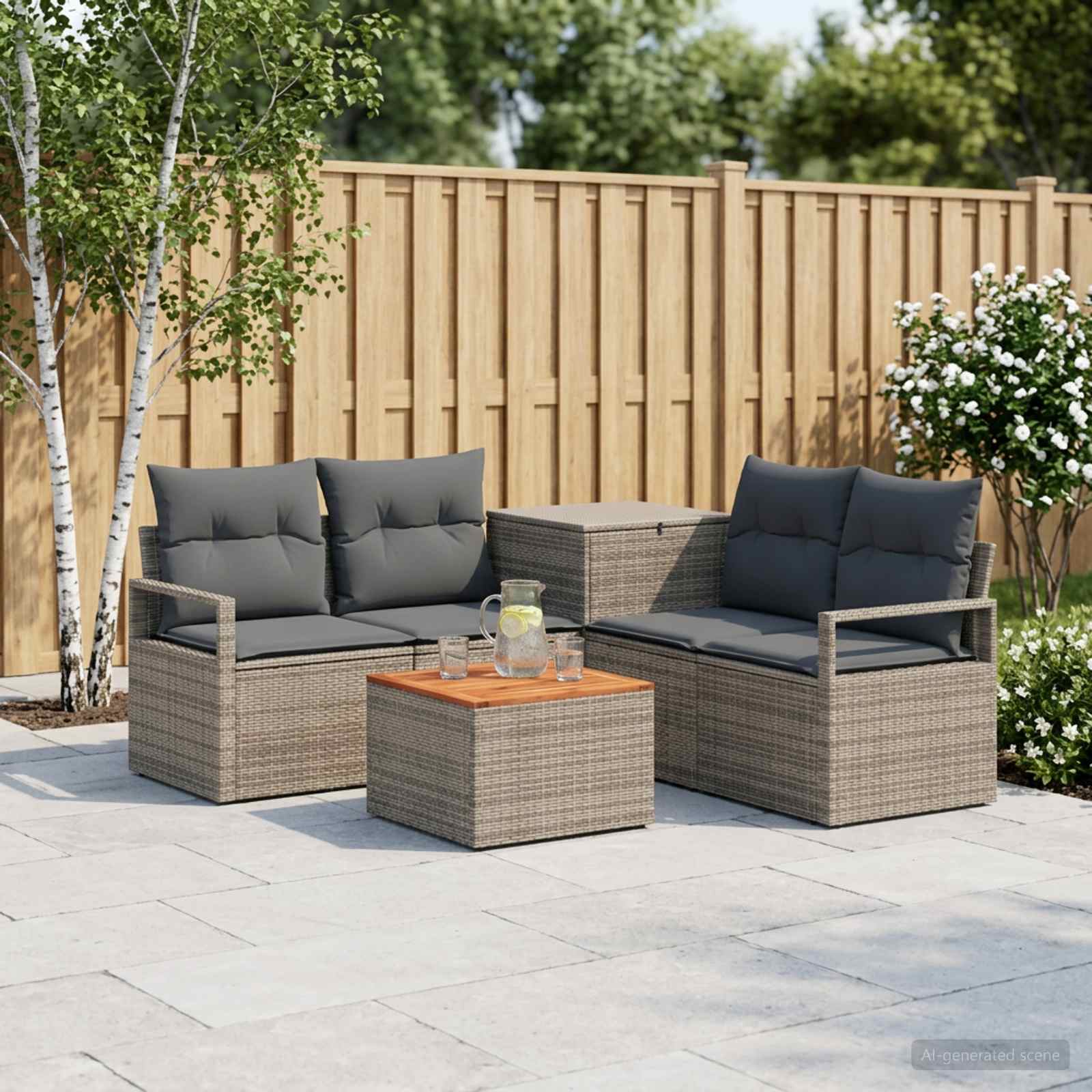 Sofa Set 6 stk. Grau und Dunkelgrau Polyrattan und Stahl