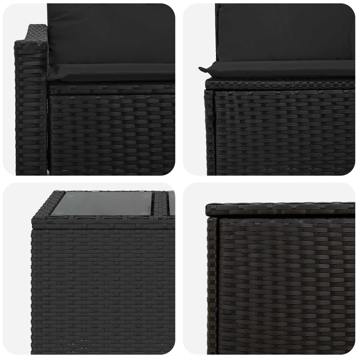 Sofa Set 6 stk. Schwarz 55 x 55 x 37 cm Polyrattan und Stahl