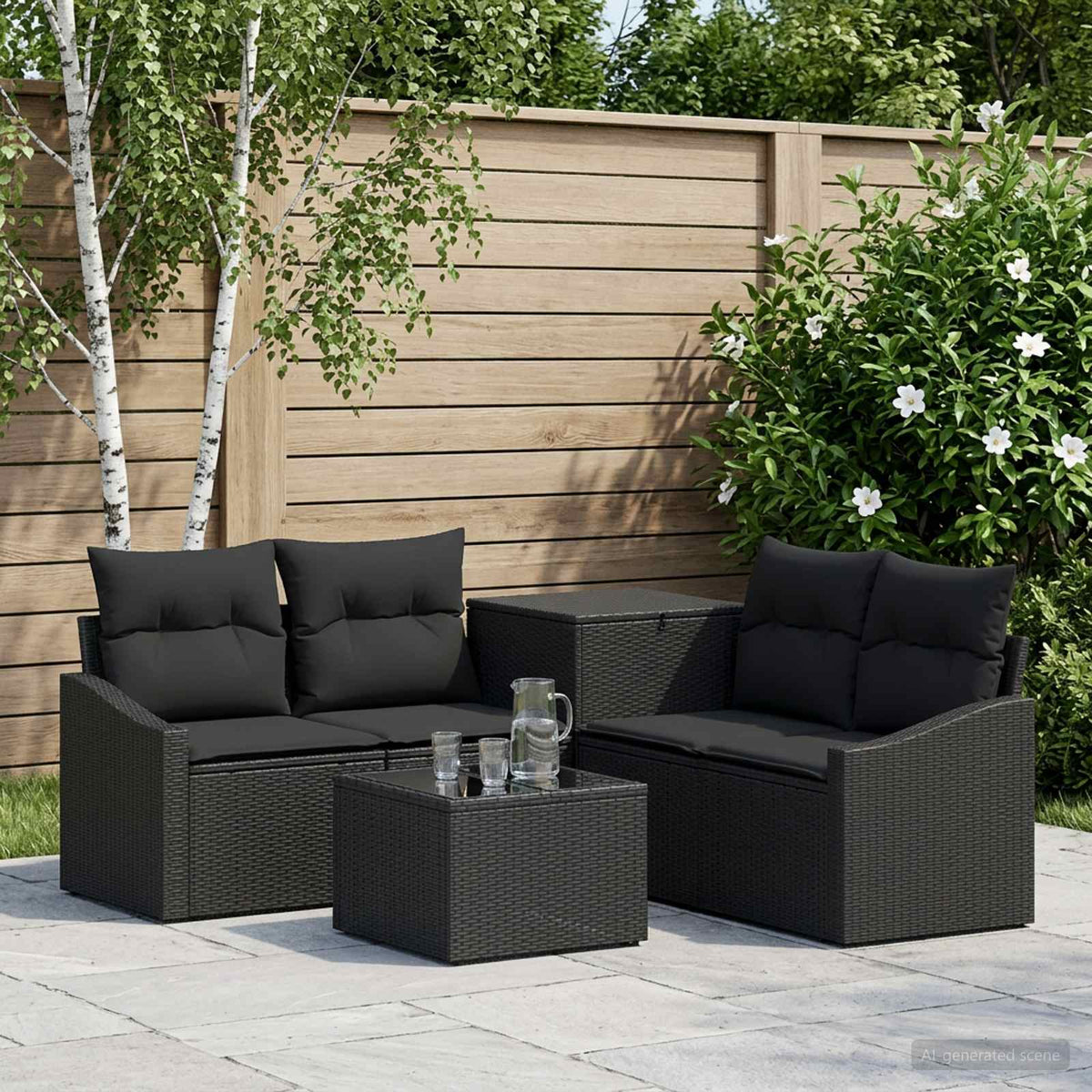 Sofa Set 6 stk. Schwarz 55 x 55 x 37 cm Polyrattan und Stahl