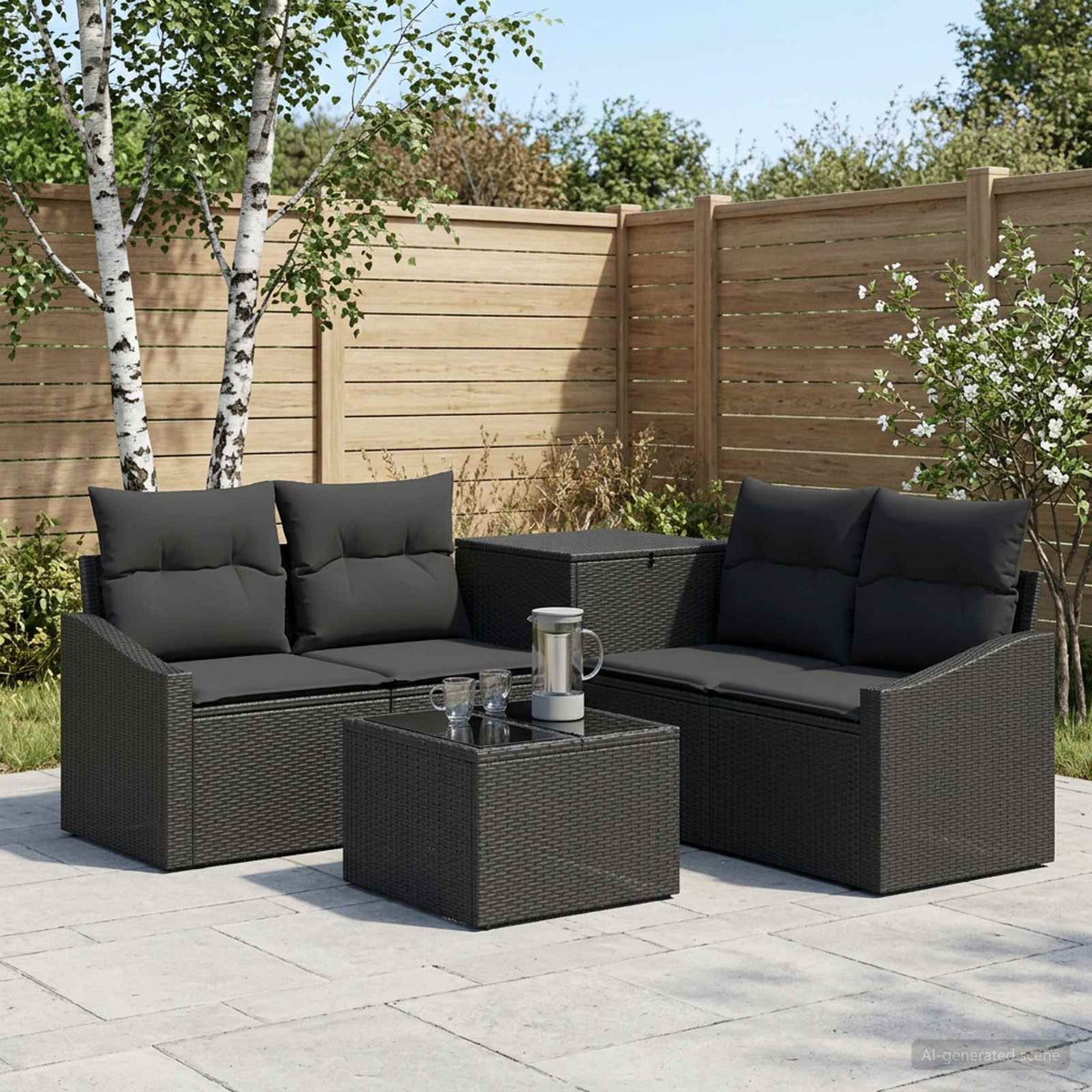 Sofa Set 6 stk. Schwarz 55 x 55 x 37 cm Polyrattan und Stahl