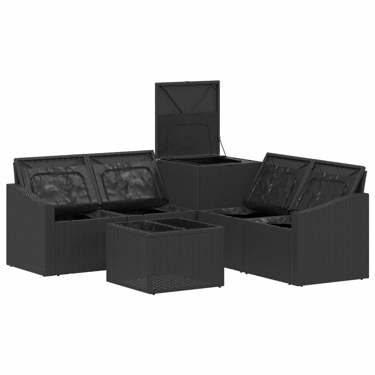Sofa Set 6 stk. Schwarz 55 x 55 x 37 cm Polyrattan und Stahl