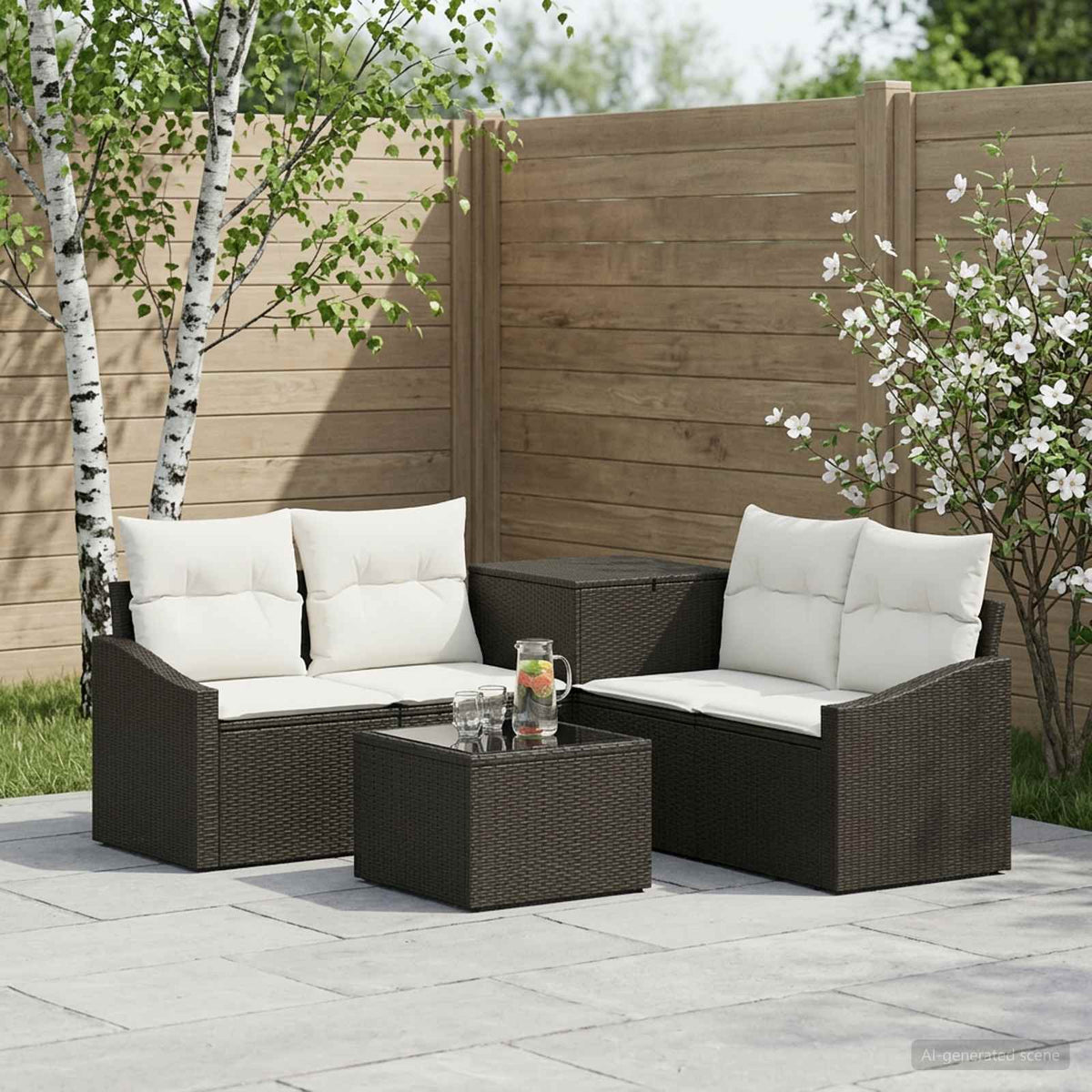 Sofa Set 6 stk. Schwarz und Cremeweiß 55 x 55 x 37 cm