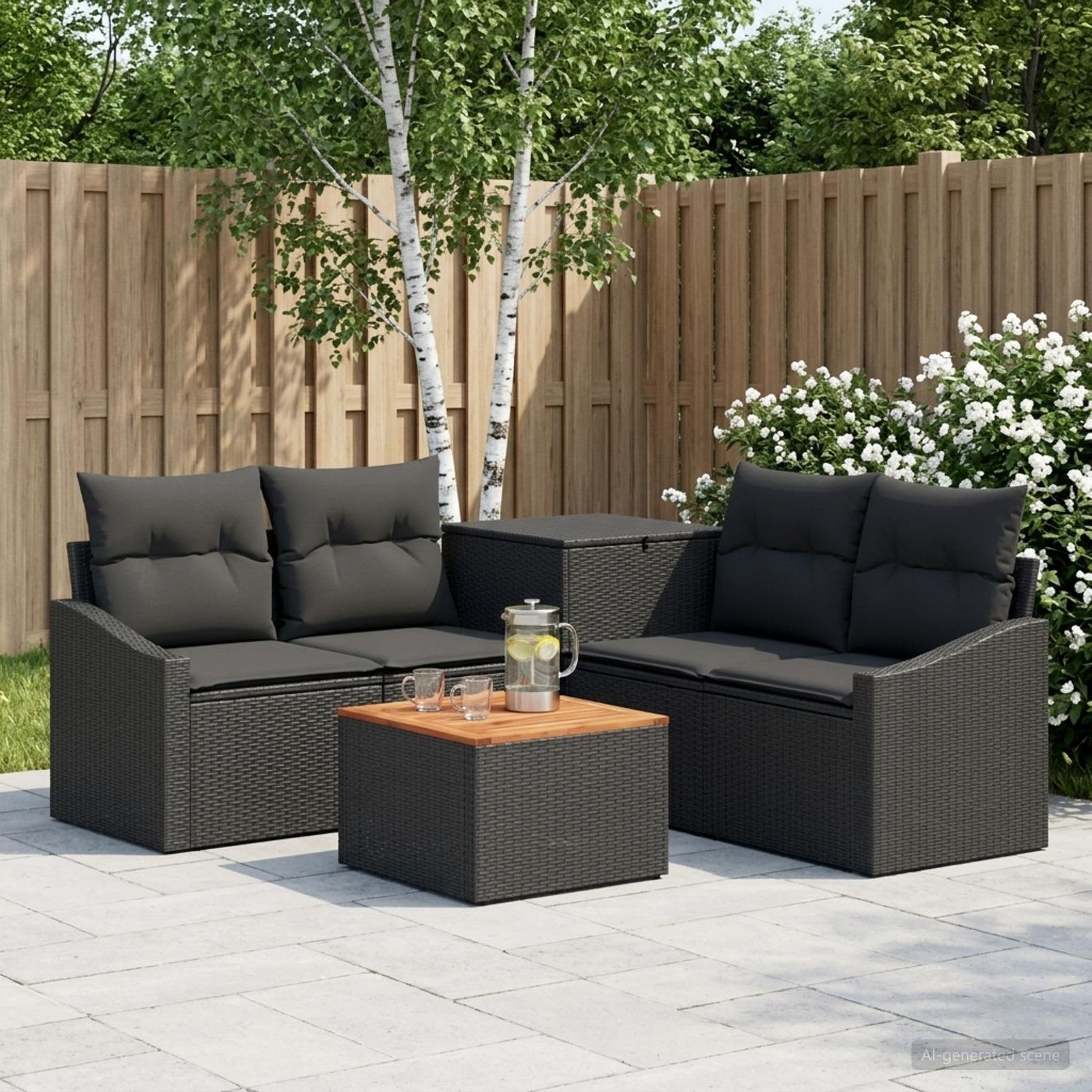 Sofa Set 6 stk. Schwarz Polyrattan und Stahl