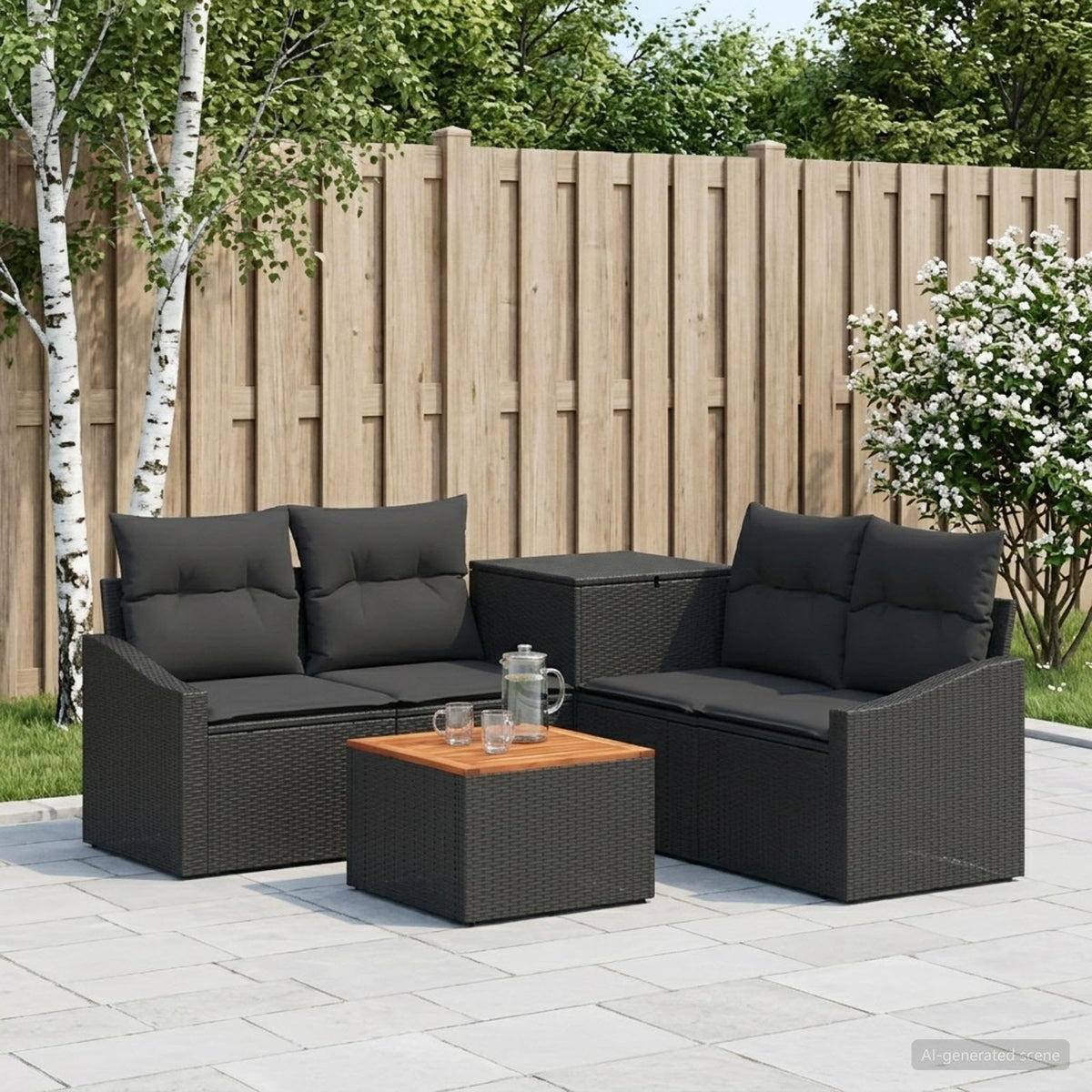 Sofa Set 6 stk. Schwarz 55 x 55 x 37 cm Polyrattan und Stahl