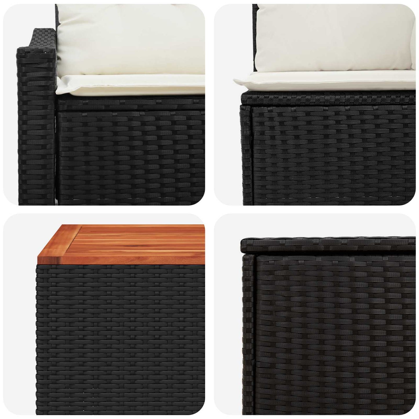 Sofa Set 6 stk. Schwarz und Cremeweiß Polyrattan und Stahl
