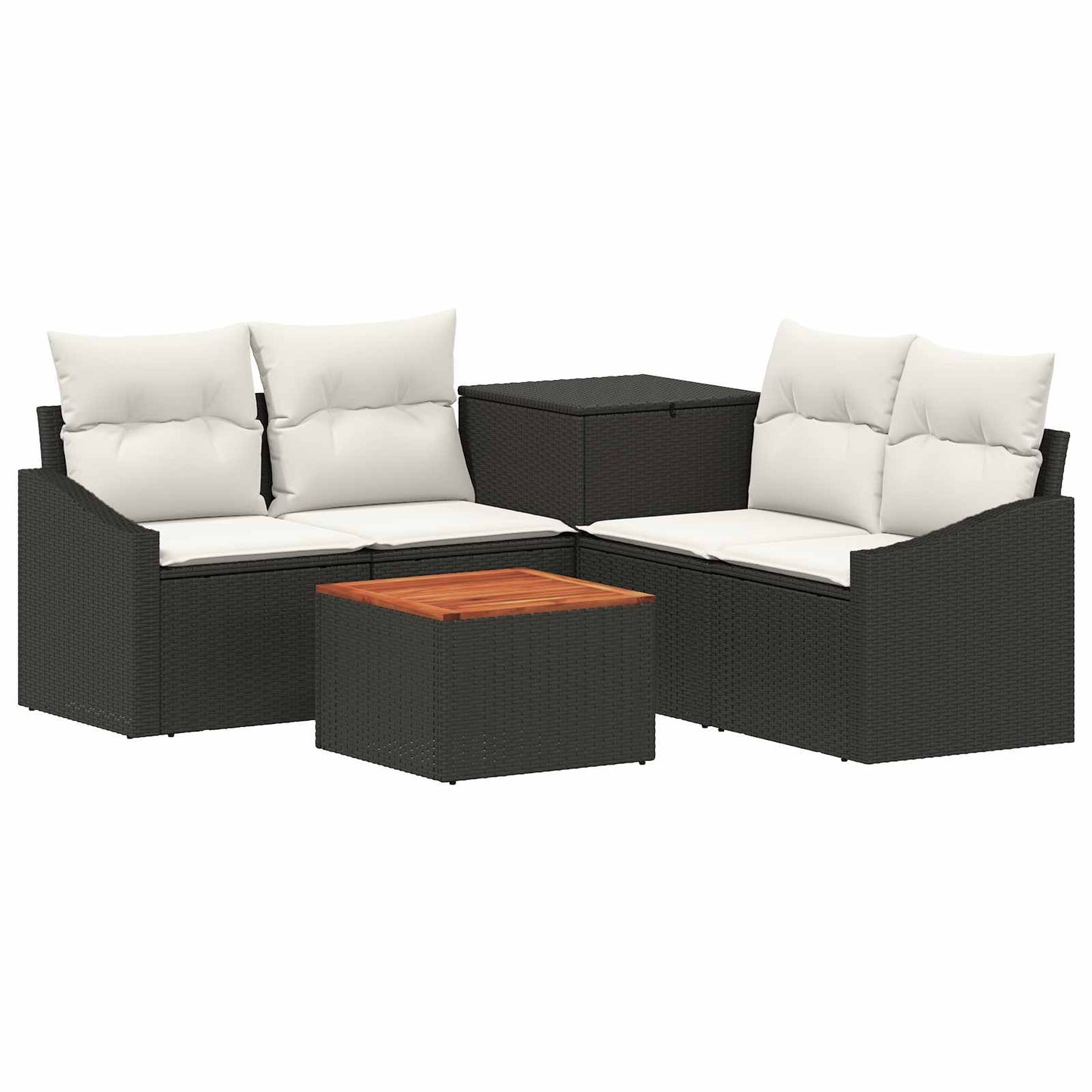 Sofa Set 6 stk. Schwarz und Cremeweiß Polyrattan und Stahl