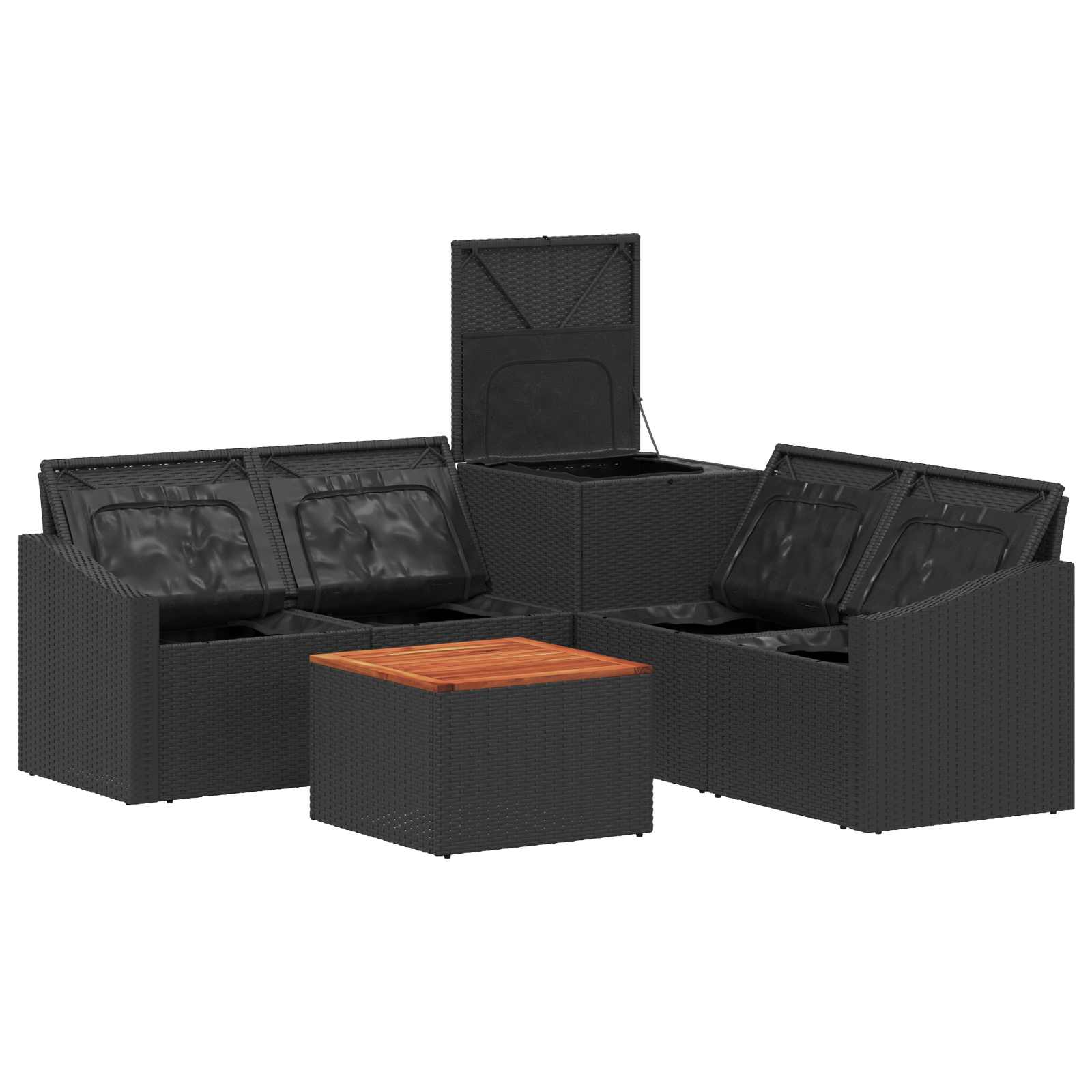 Sofa Set 6 stk. Schwarz und Cremeweiß Polyrattan und Stahl