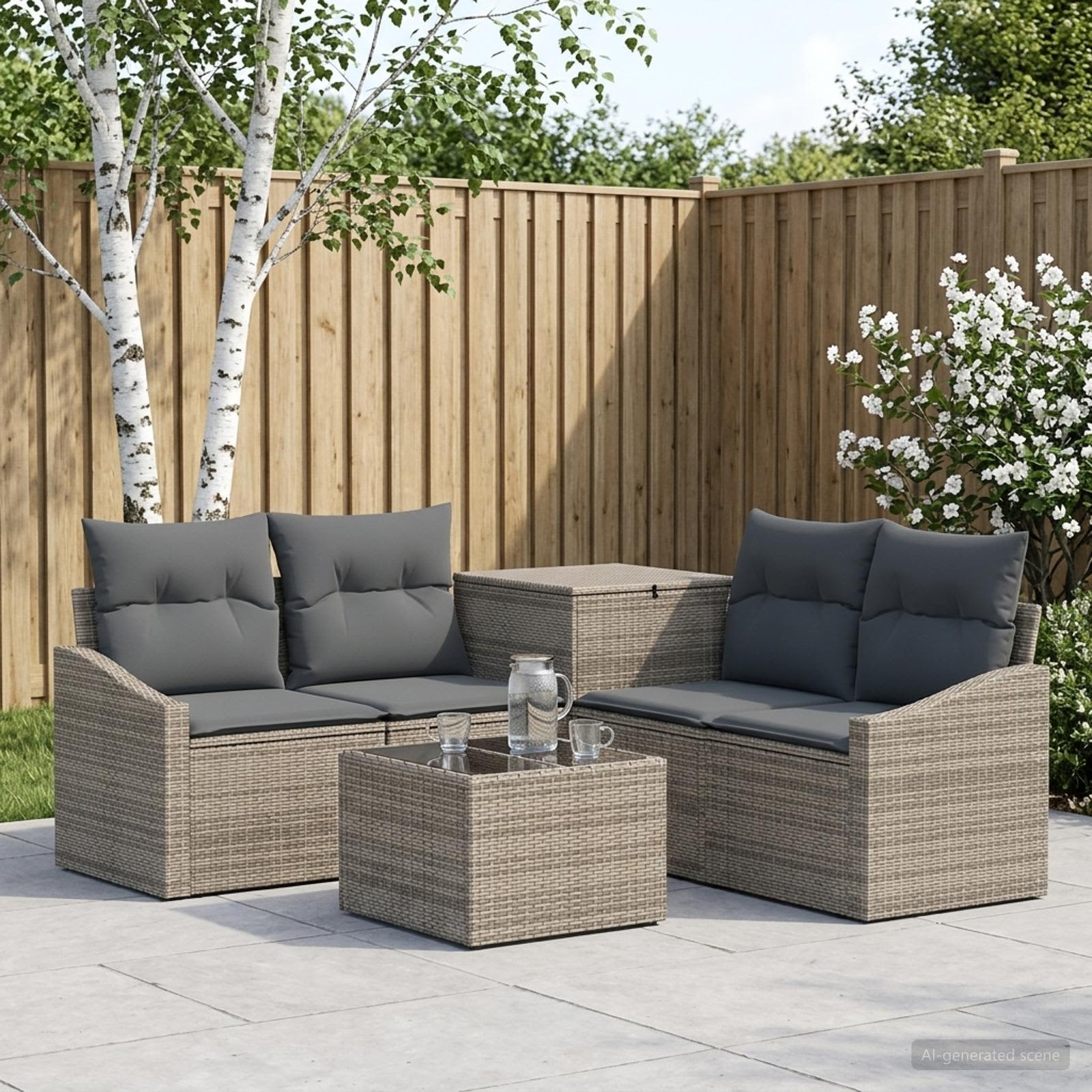 Sofa Set 6 stk. Grau und Dunkelgrau Polyrattan und Stahl
