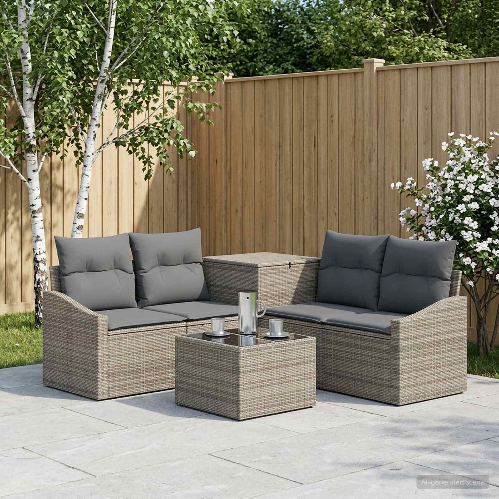 Sofa Set 6 stk. Grau und Dunkelgrau Polyrattan und Stahl