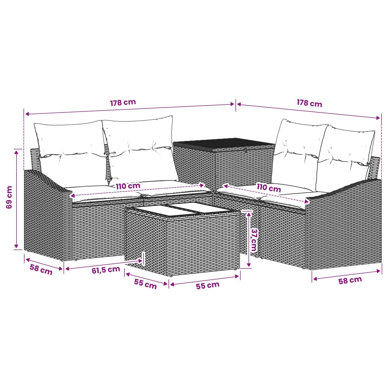 Sofa Set 6 stk. Grau und Dunkelgrau Polyrattan und Stahl