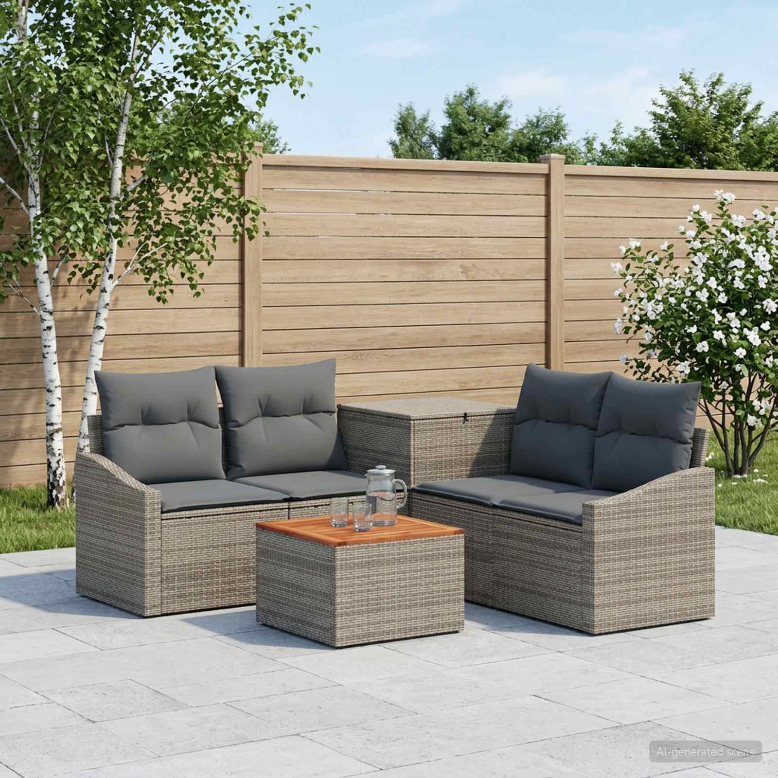Sofa Set 6 stk. Grau und Dunkelgrau Polyrattan und Stahl