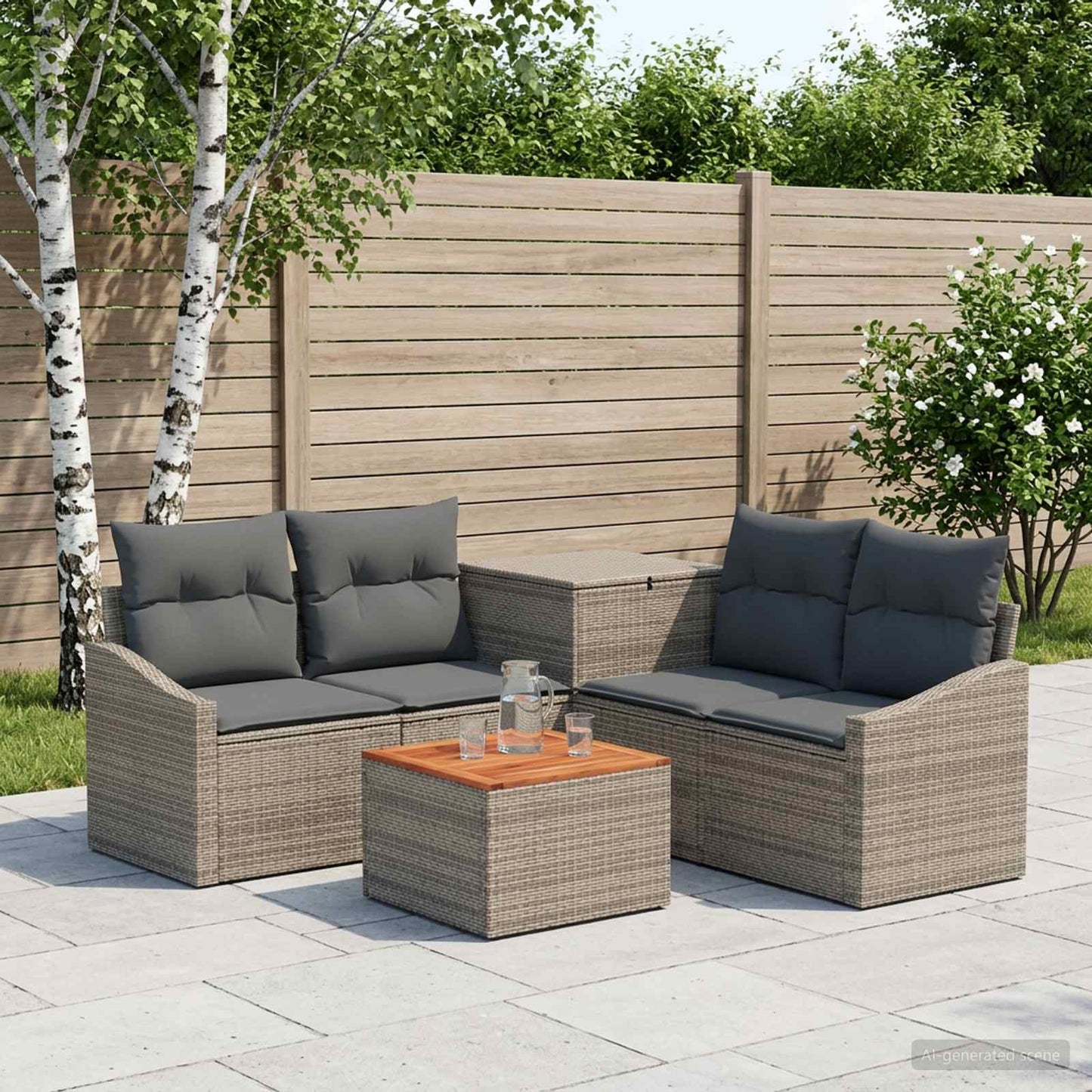 Sofa Set 6 stk. Grau und Dunkelgrau Polyrattan und Stahl
