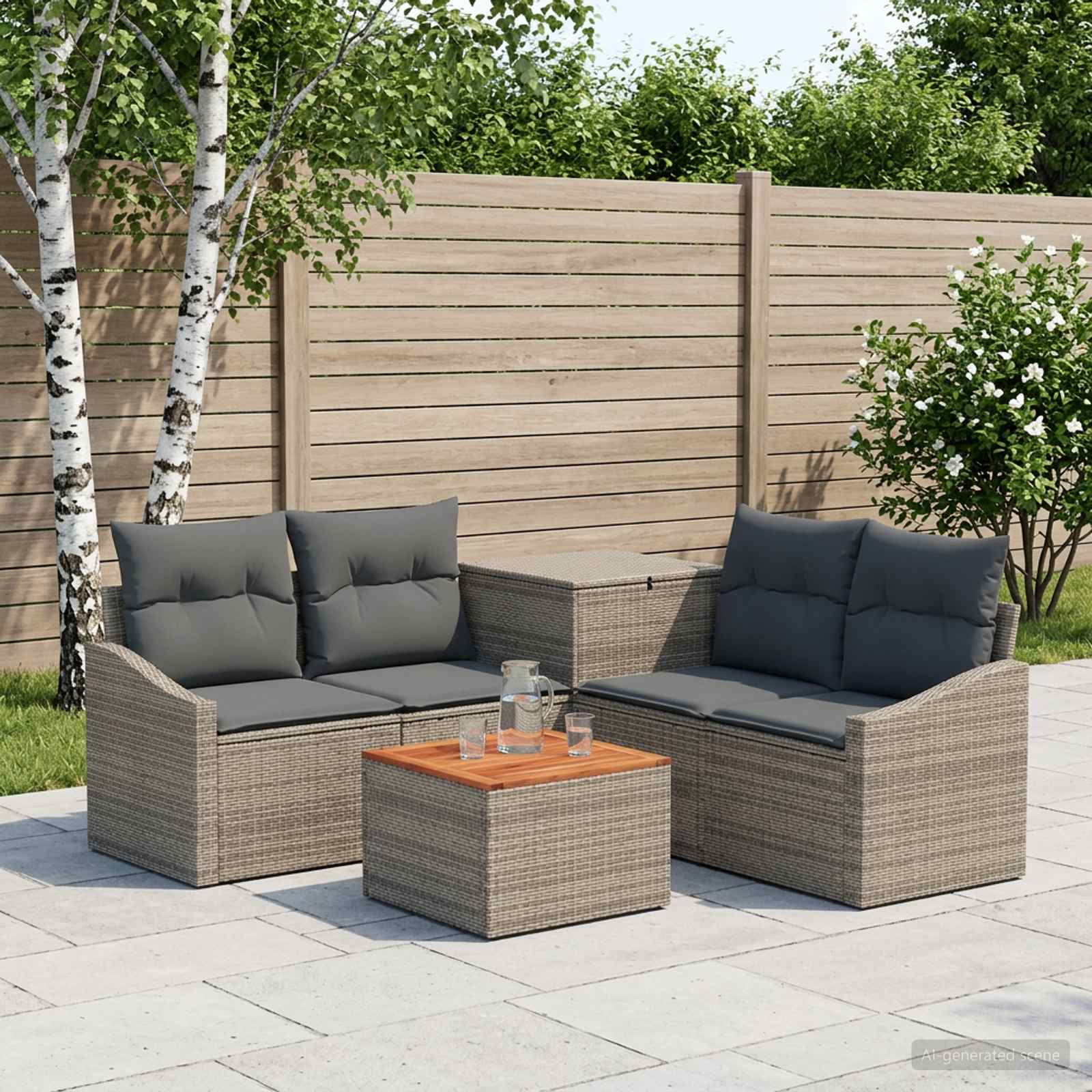 Sofa Set 6 stk. Grau und Dunkelgrau Polyrattan und Stahl