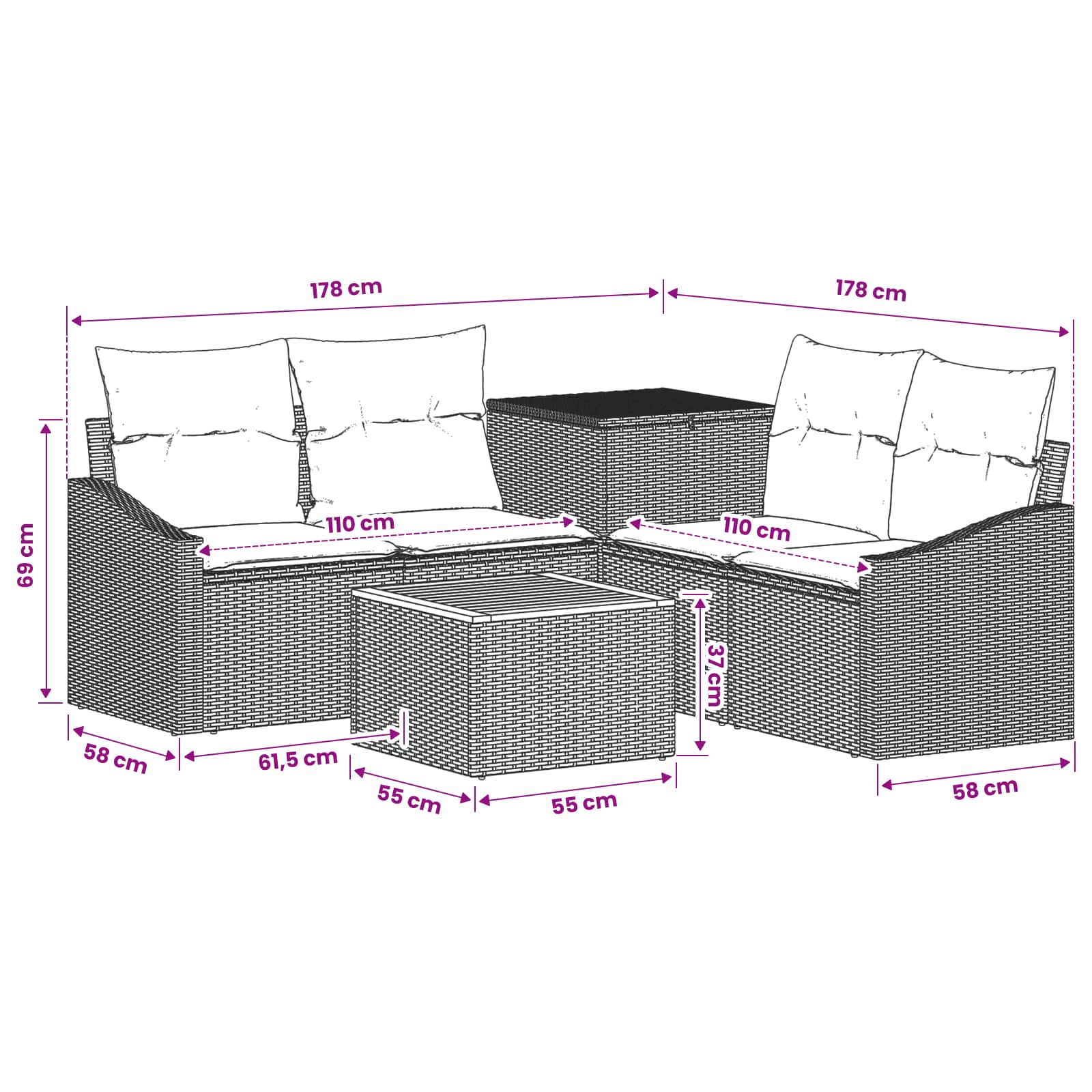 Sofa Set 6 stk. Grau und Dunkelgrau Polyrattan und Stahl