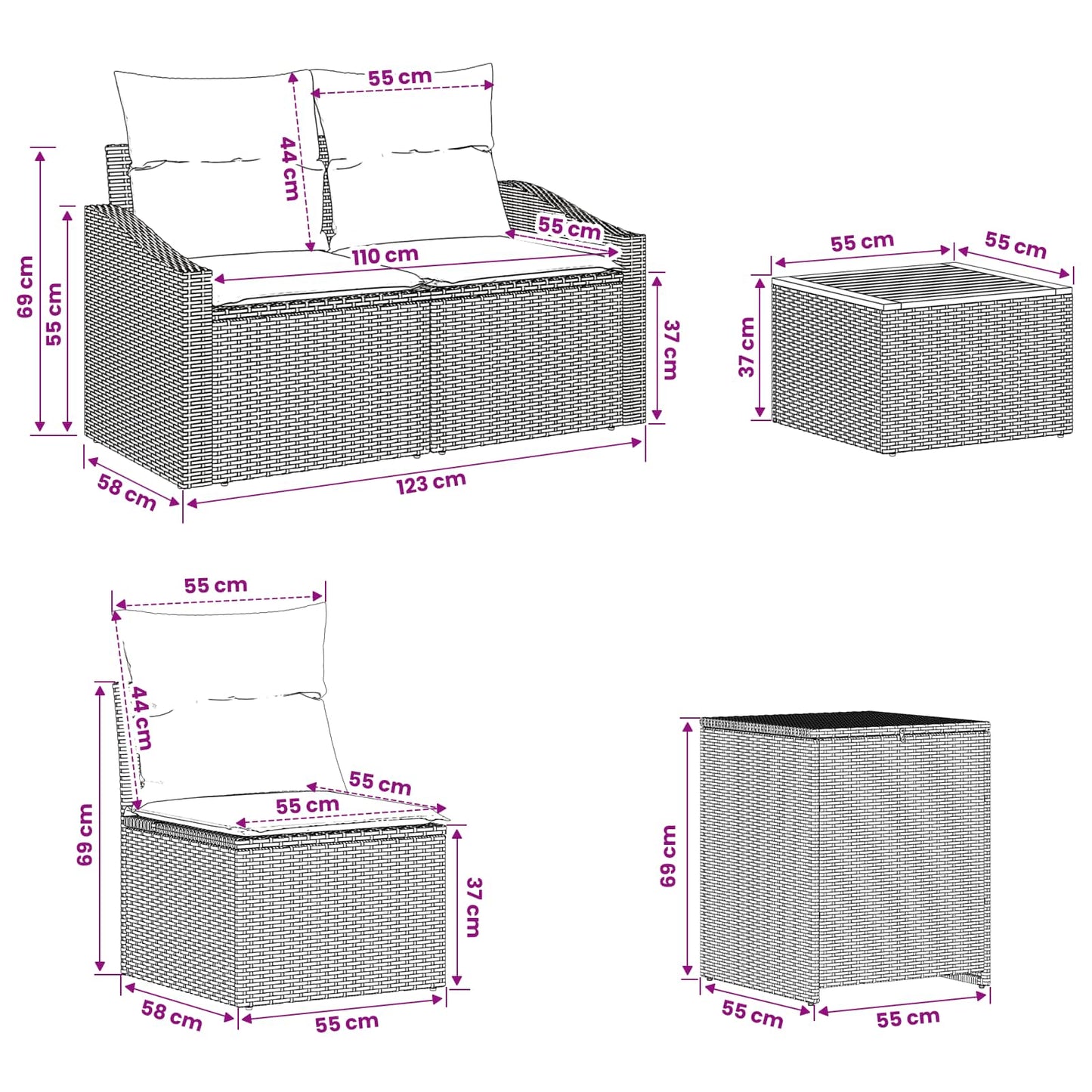 Sofa Set 6 stk. Grau und Dunkelgrau Polyrattan und Stahl
