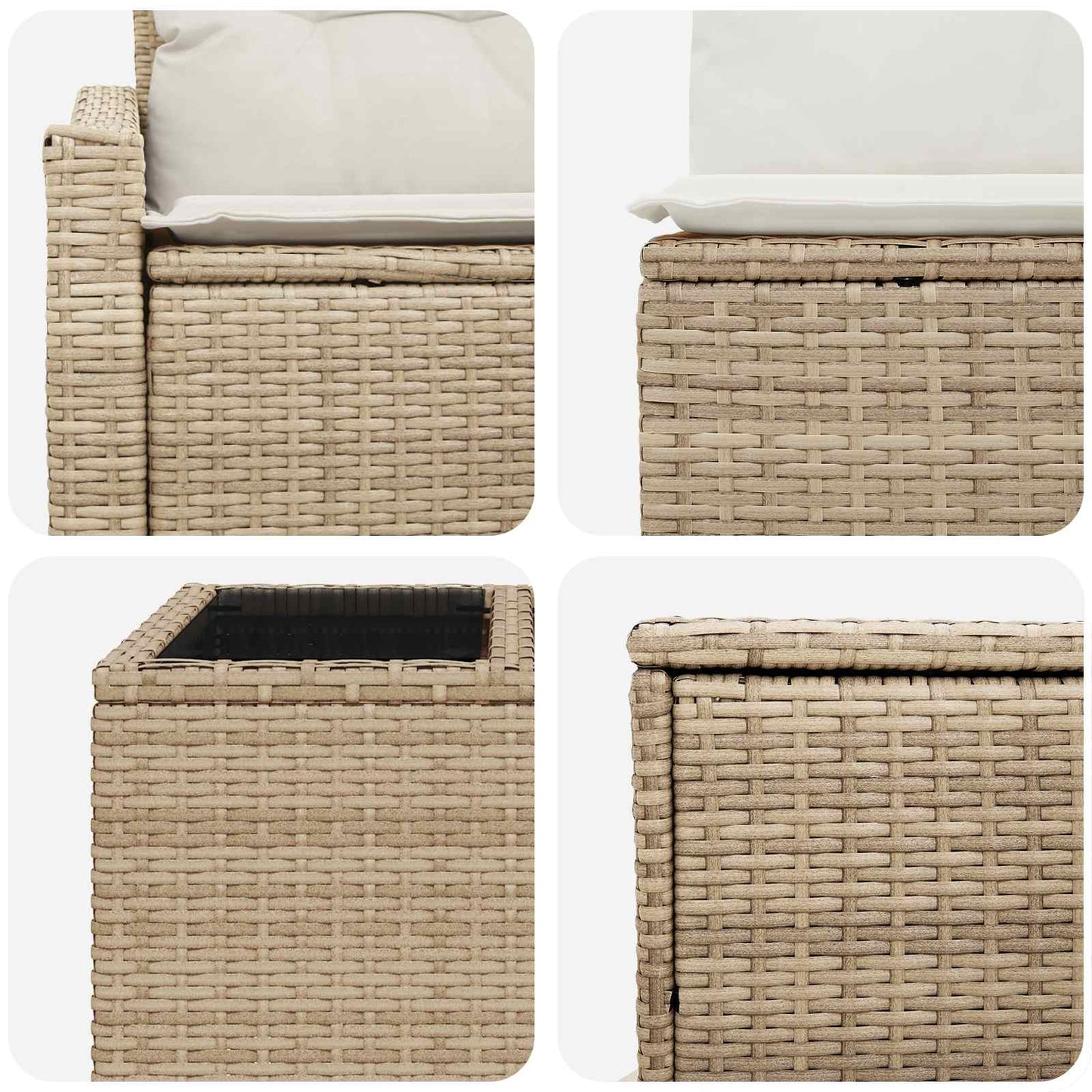 Sofa Set 6 stk. Beige und Cremeweiß Polyrattan und Stahl