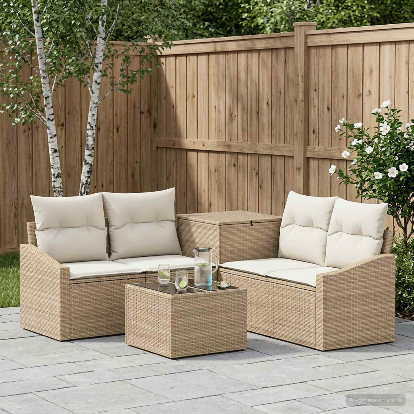 Sofa Set 6 stk. Beige und Cremeweiß Polyrattan und Stahl