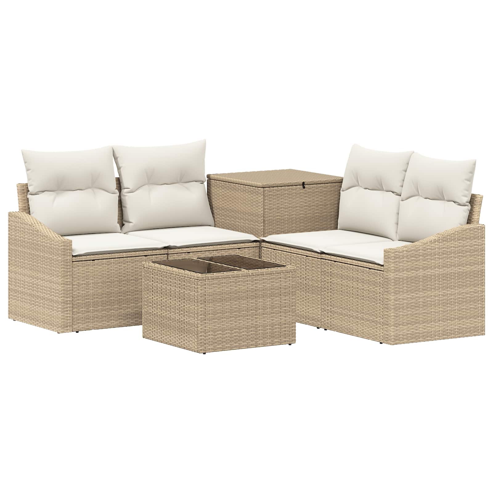 Sofa Set 6 stk. Beige und Cremeweiß Polyrattan und Stahl