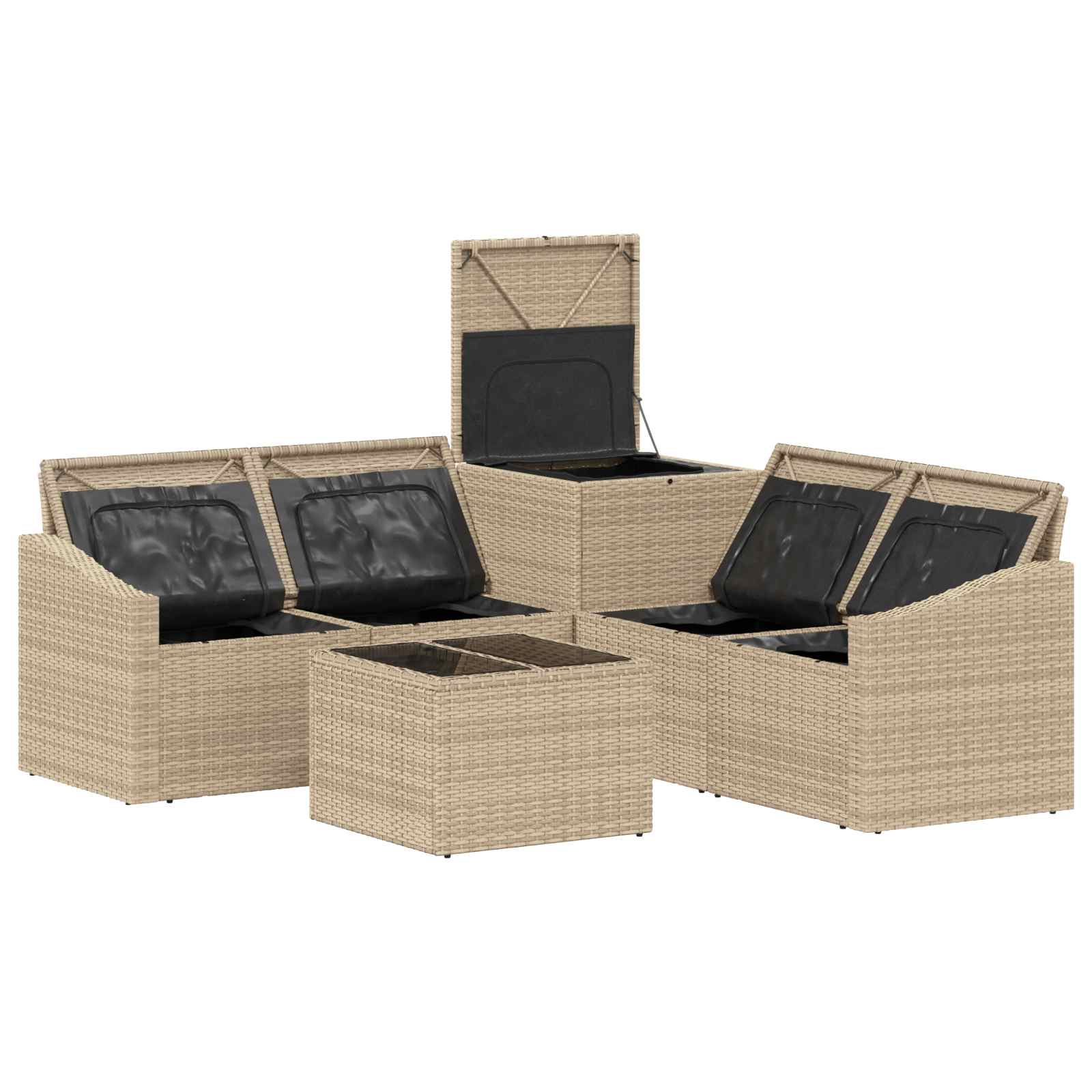 Sofa Set 6 stk. Beige und Cremeweiß Polyrattan und Stahl