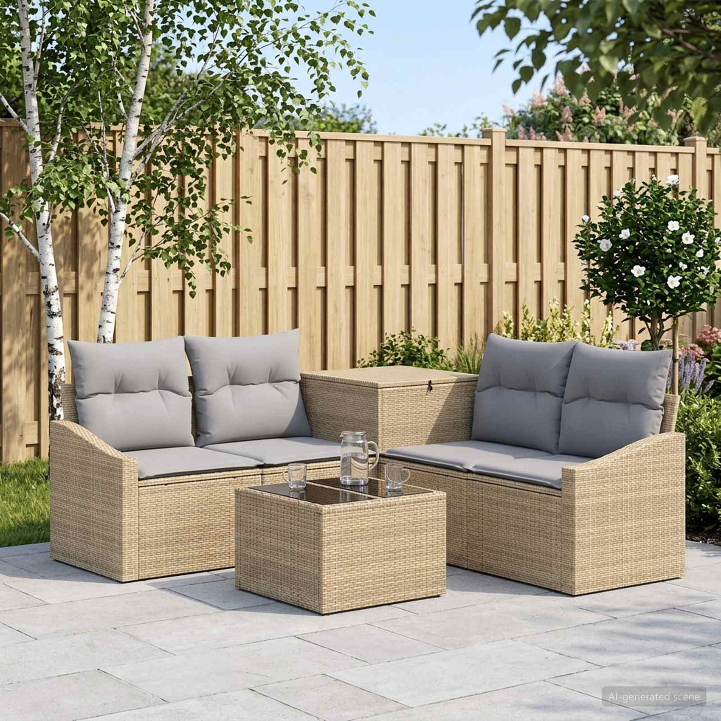 Sofa Set 6 stk. Beige und Hellgrau Polyrattan und Stahl