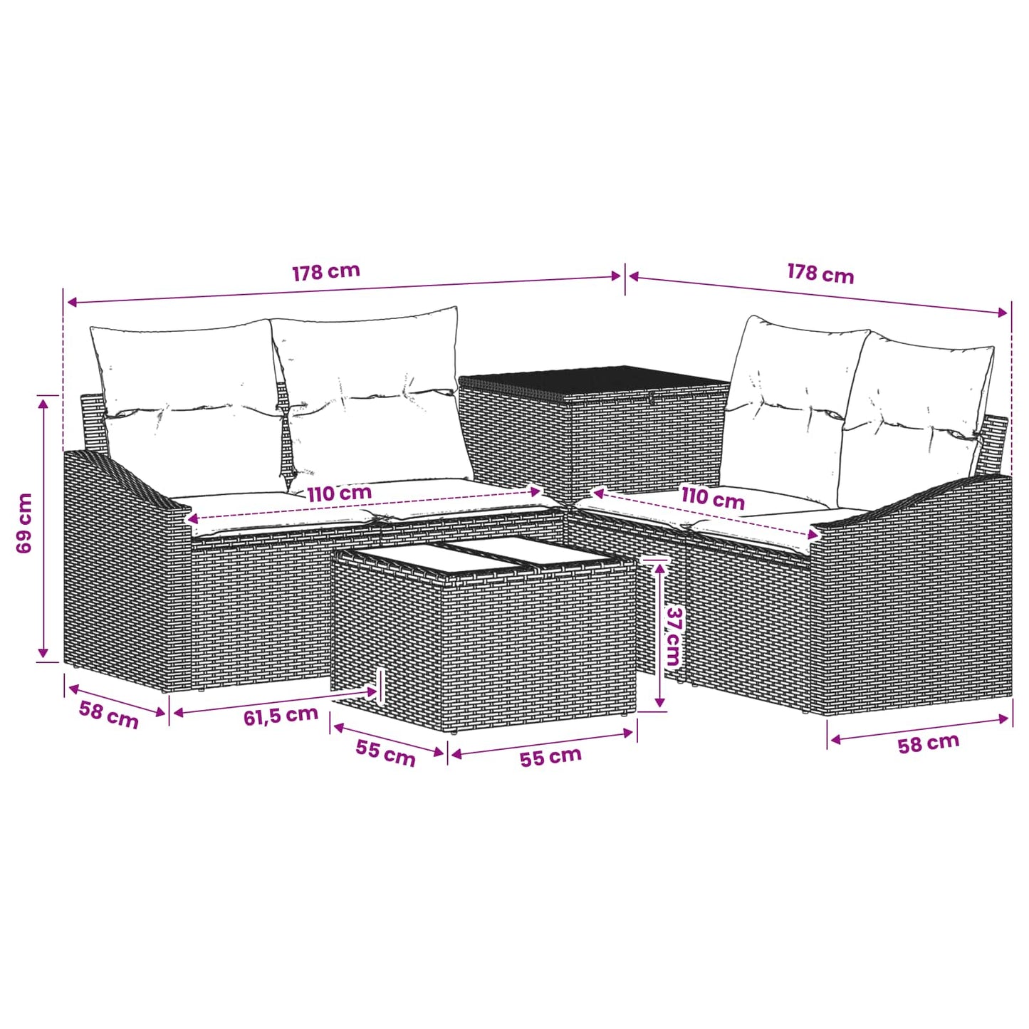 Sofa Set 6 stk. Beige und Hellgrau Polyrattan und Stahl