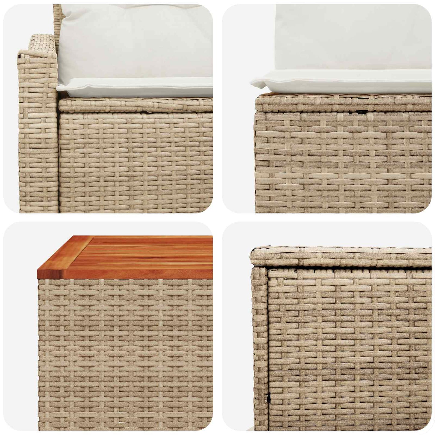 Sofa Set 6 stk. Beige und Cremeweiß Polyrattan und Stahl