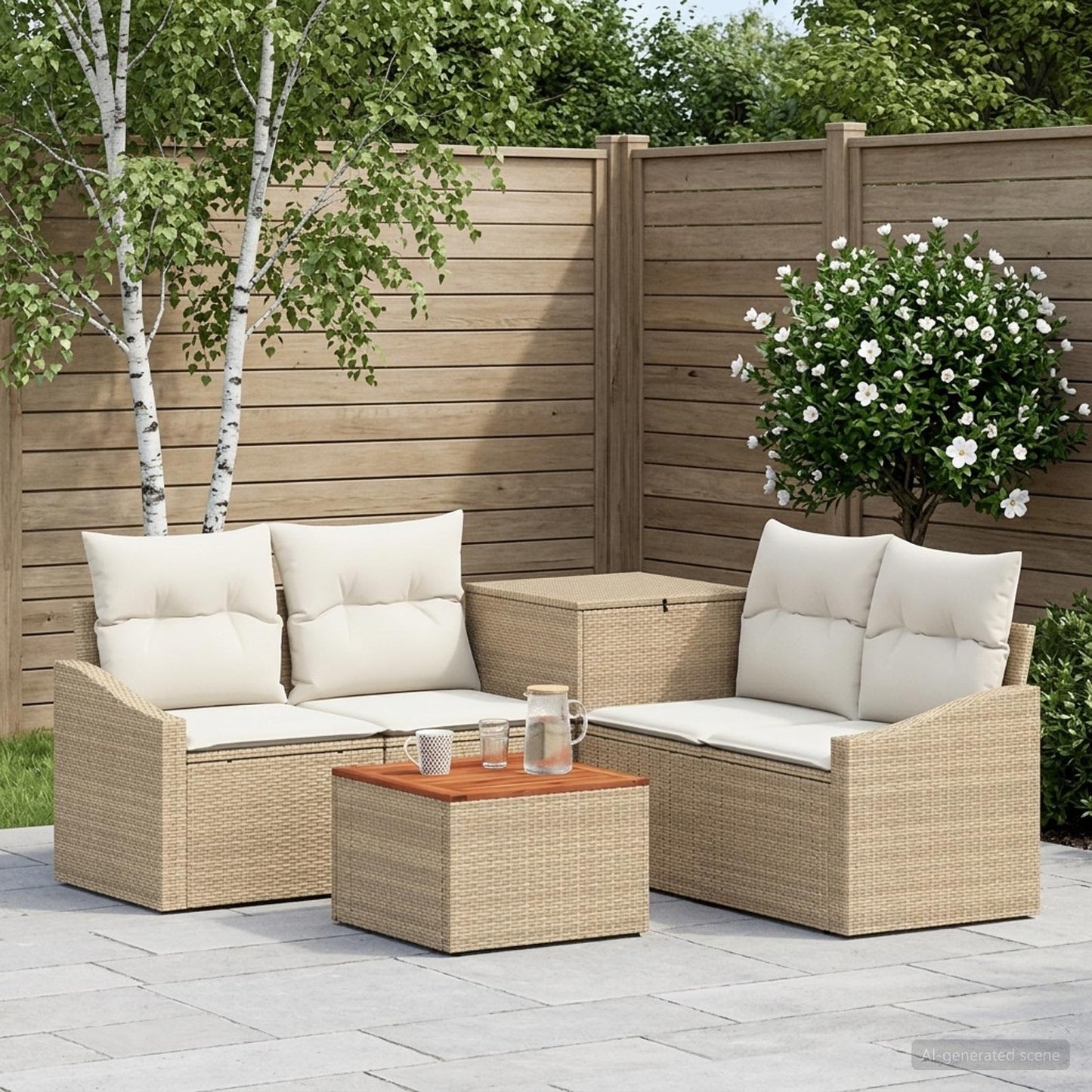 Sofa Set 6 stk. Beige und Cremeweiß Polyrattan und Stahl