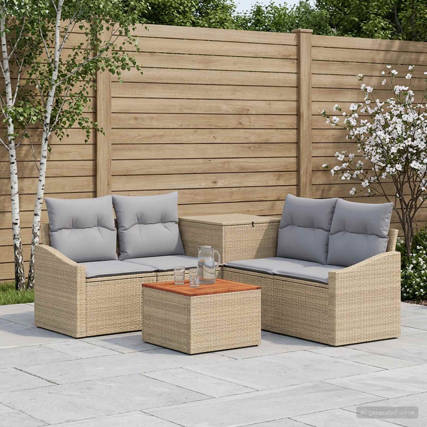 Sofa Set 6 stk. Beige und Hellgrau Polyrattan und Stahl