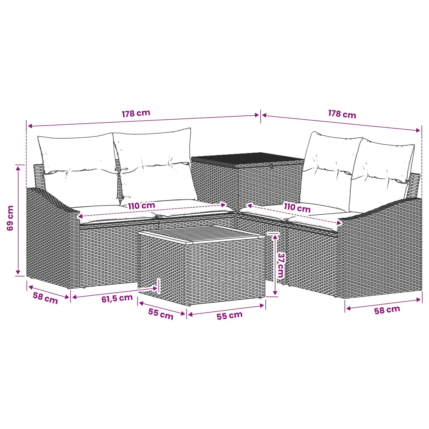 Sofa Set 6 stk. Beige und Hellgrau Polyrattan und Stahl