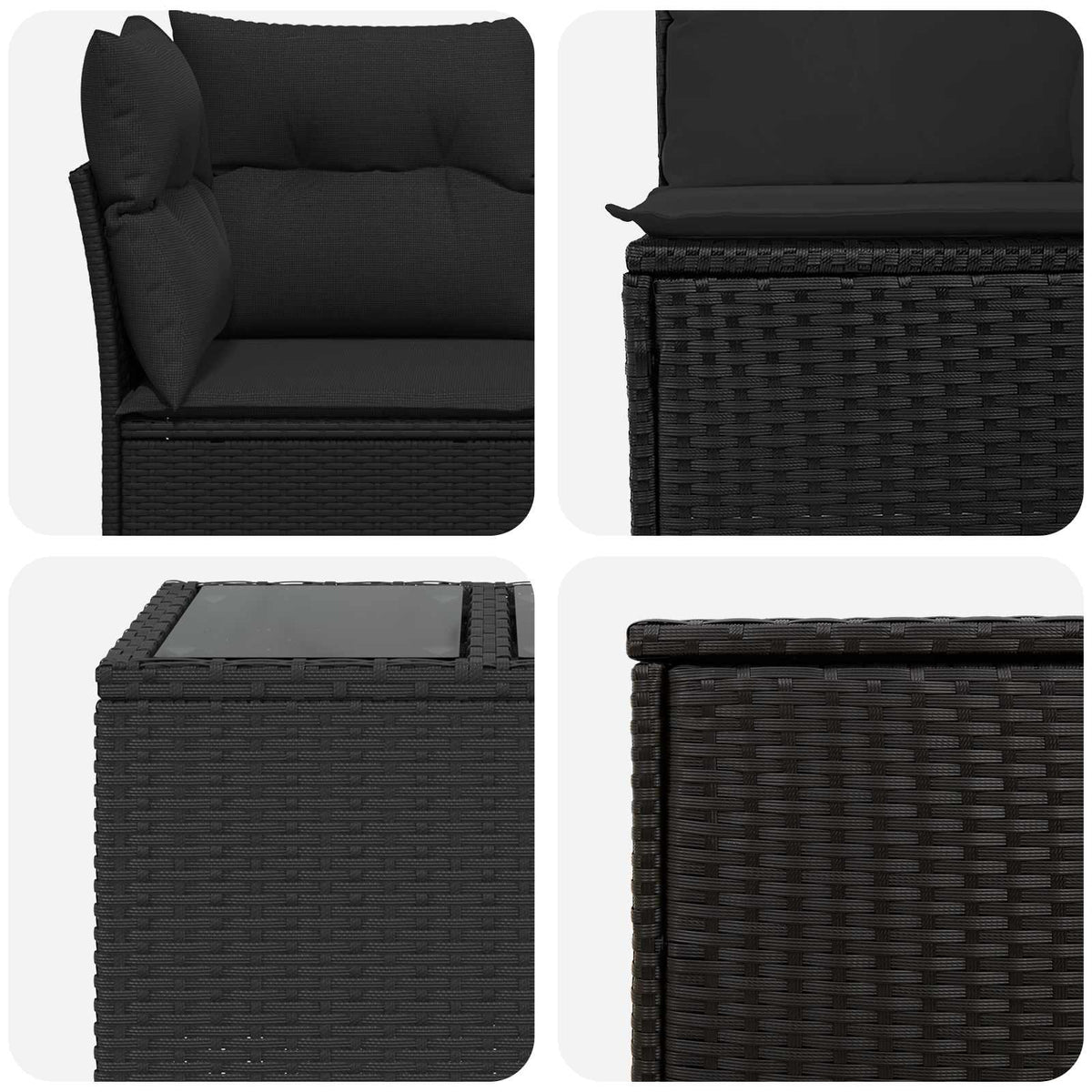 Sofa Set 6 stk. Schwarz 55 x 55 x 37 cm Polyrattan und Stahl
