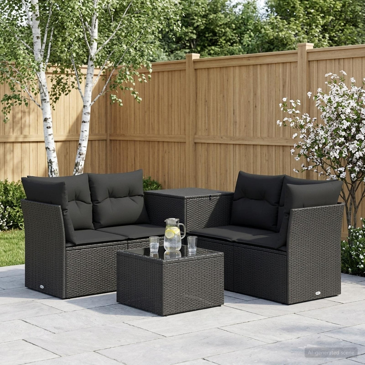 Sofa Set 6 stk. Schwarz 55 x 55 x 37 cm Polyrattan und Stahl