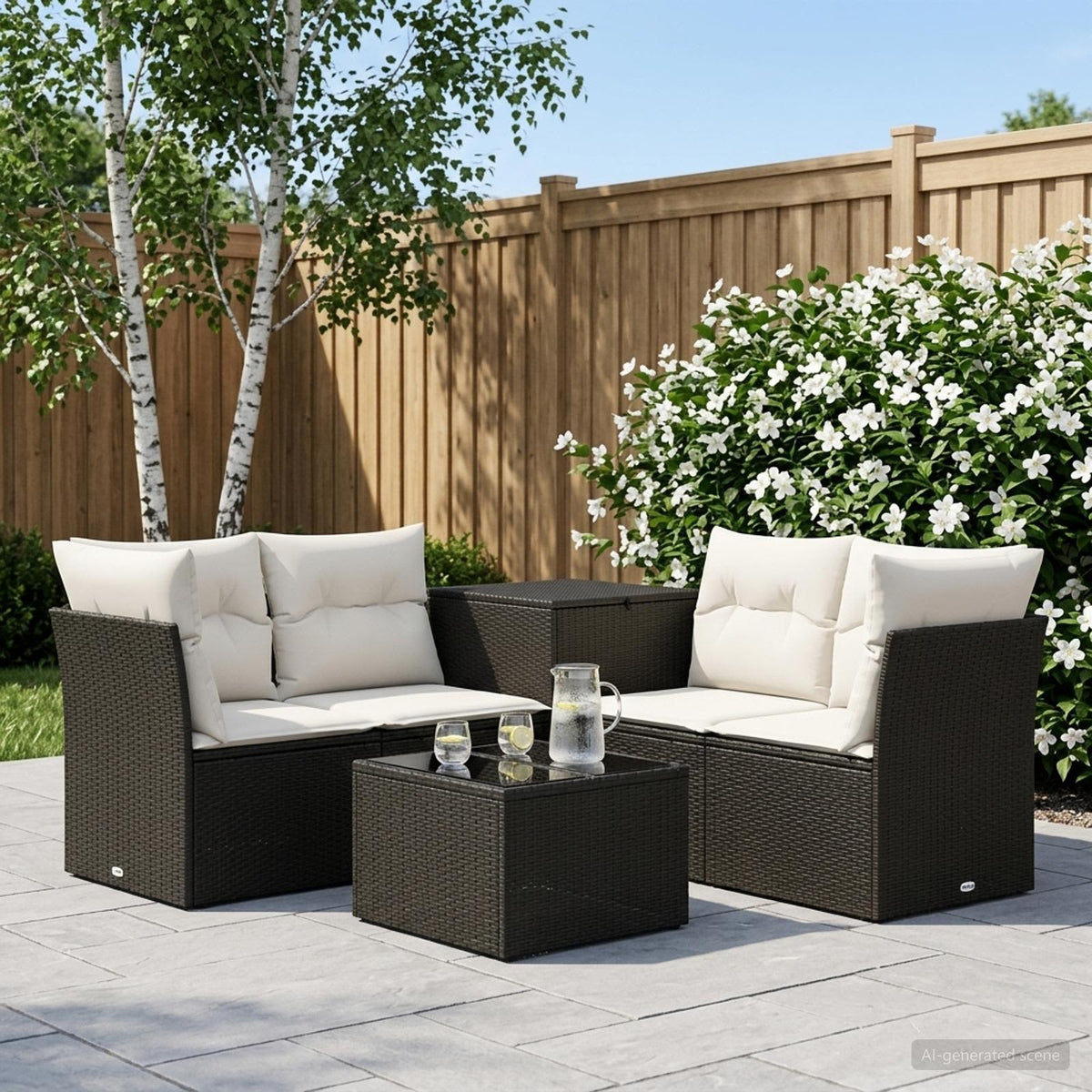 Sofa Set 6 stk. Schwarz und Cremeweiß 55 x 55 x 37 cm