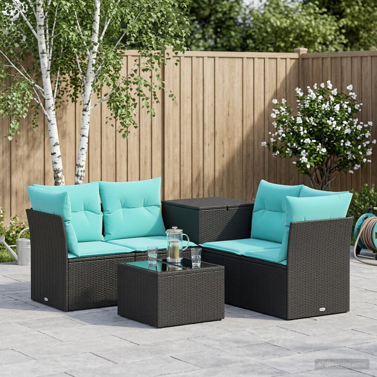 Sofa Set 6 stk. Schwarz und Blau 55 x 55 x 37 cm