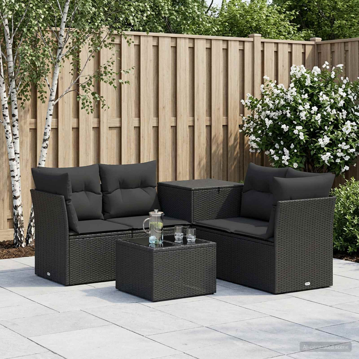 Sofa Set 6 stk. Schwarz 55 x 55 x 37 cm Polyrattan und Stahl