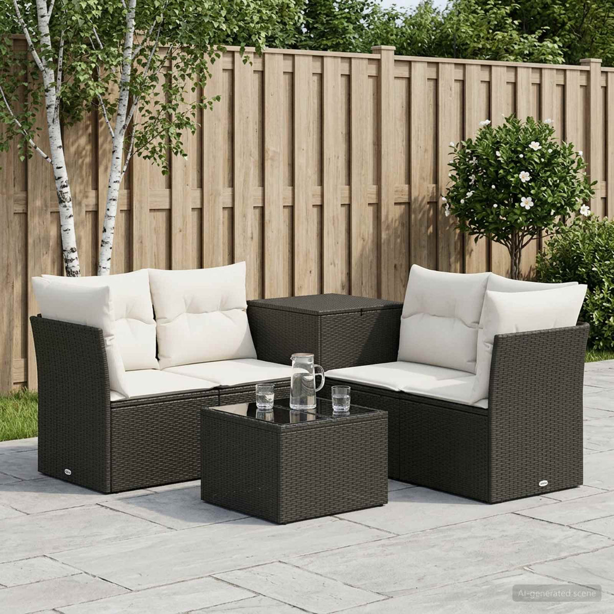 Sofa Set 6 stk. Schwarz und Cremeweiß 55 x 55 x 37 cm