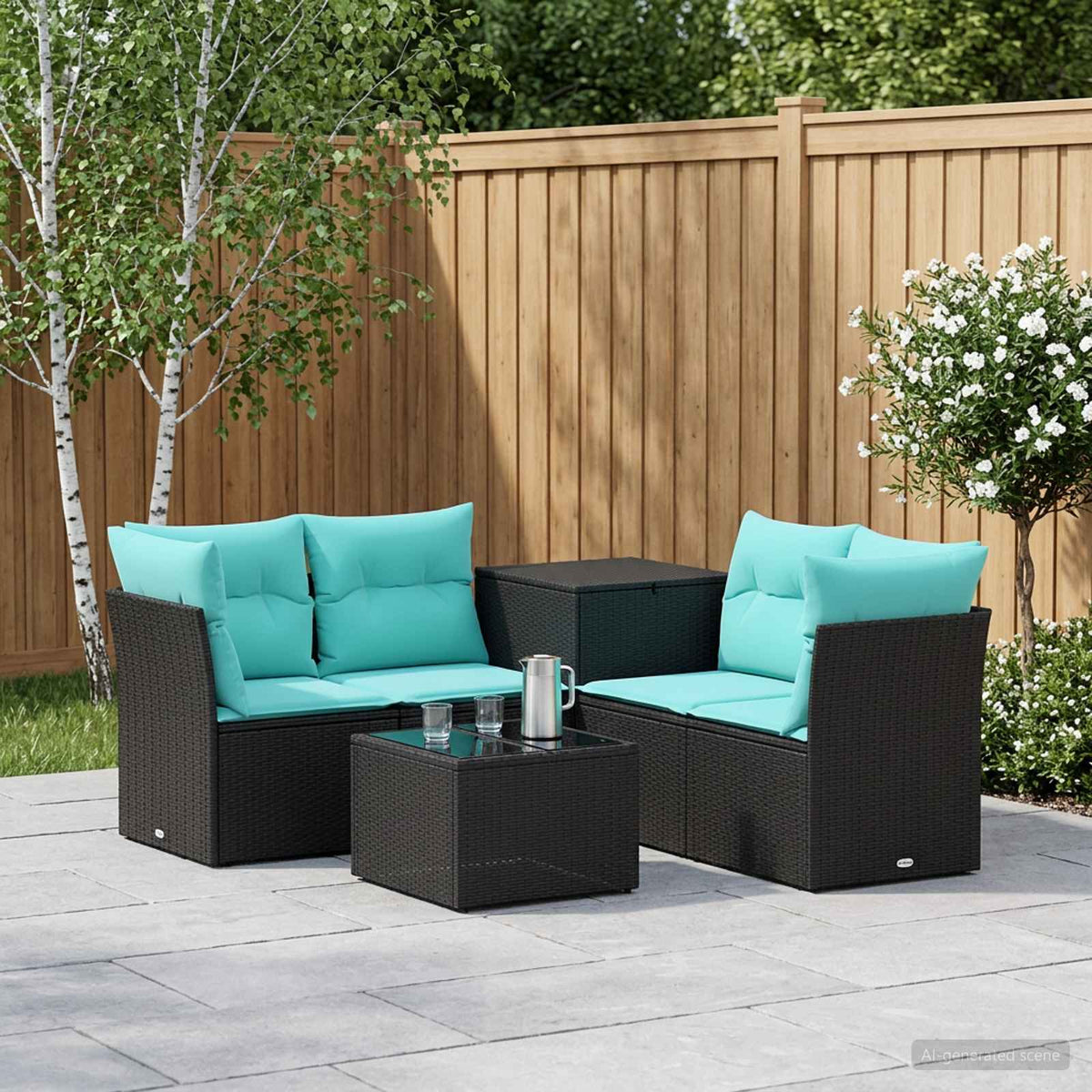Sofa Set 6 stk. Schwarz und Blau 55 x 55 x 37 cm