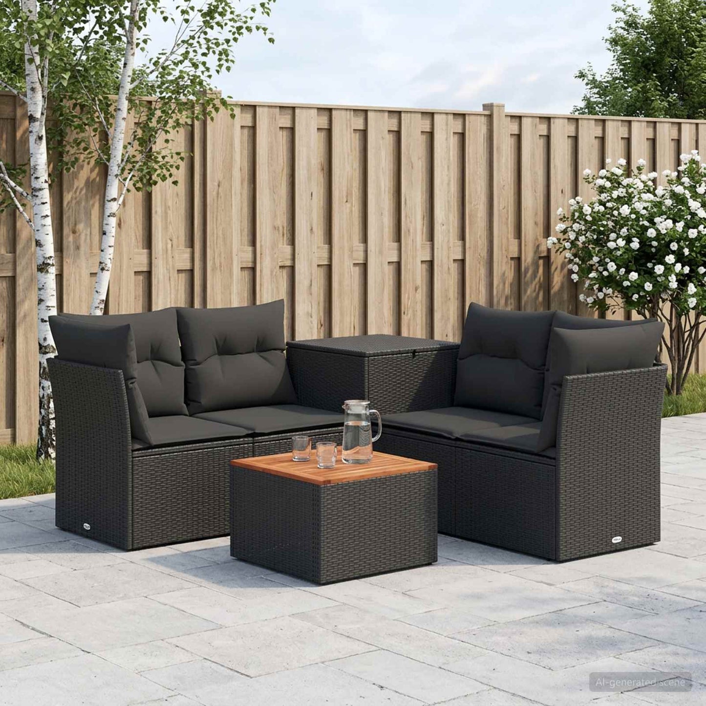Sofa Set 6 stk. Schwarz Polyrattan und Stahl