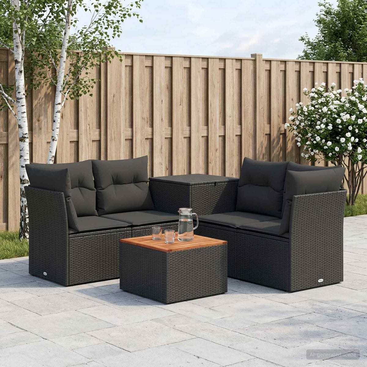 Sofa Set 6 stk. Schwarz 55 x 55 x 37 cm Polyrattan und Stahl
