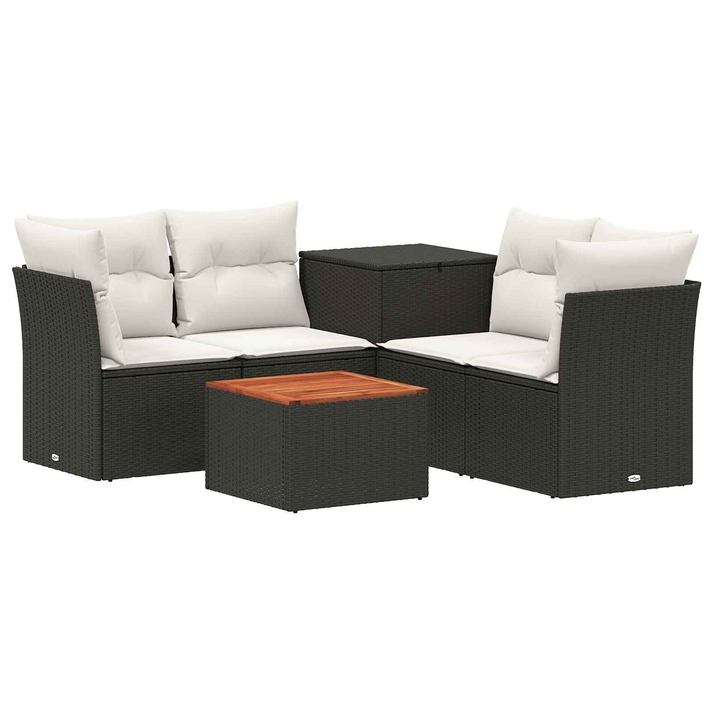 Sofa Set 6 stk. Schwarz und Cremeweiß Polyrattan und Stahl