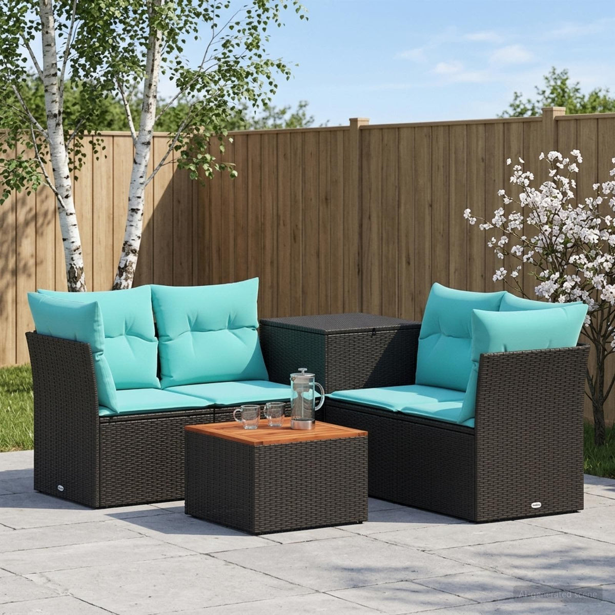 Sofa Set 6 stk. Schwarz und Blau 55 x 55 x 37 cm
