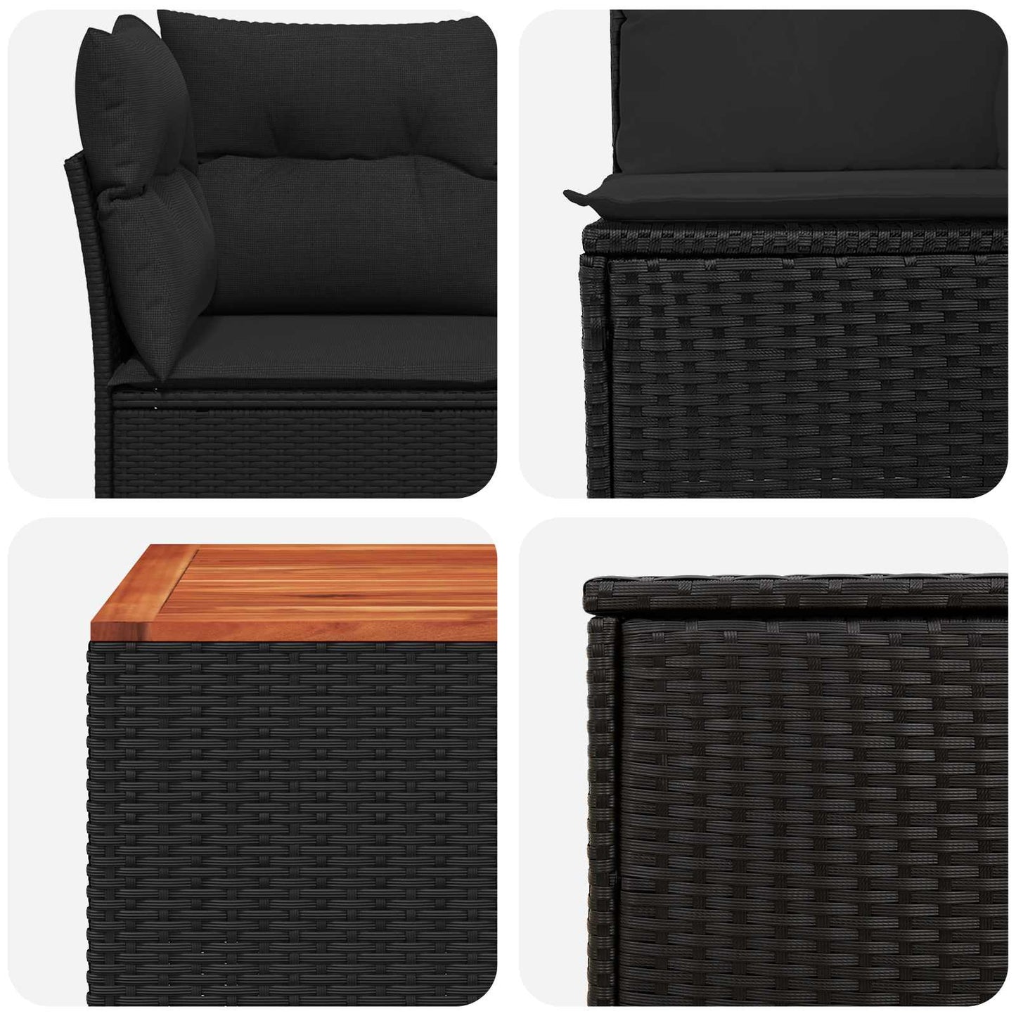 Sofa Set 6 stk. Schwarz Polyrattan und Stahl