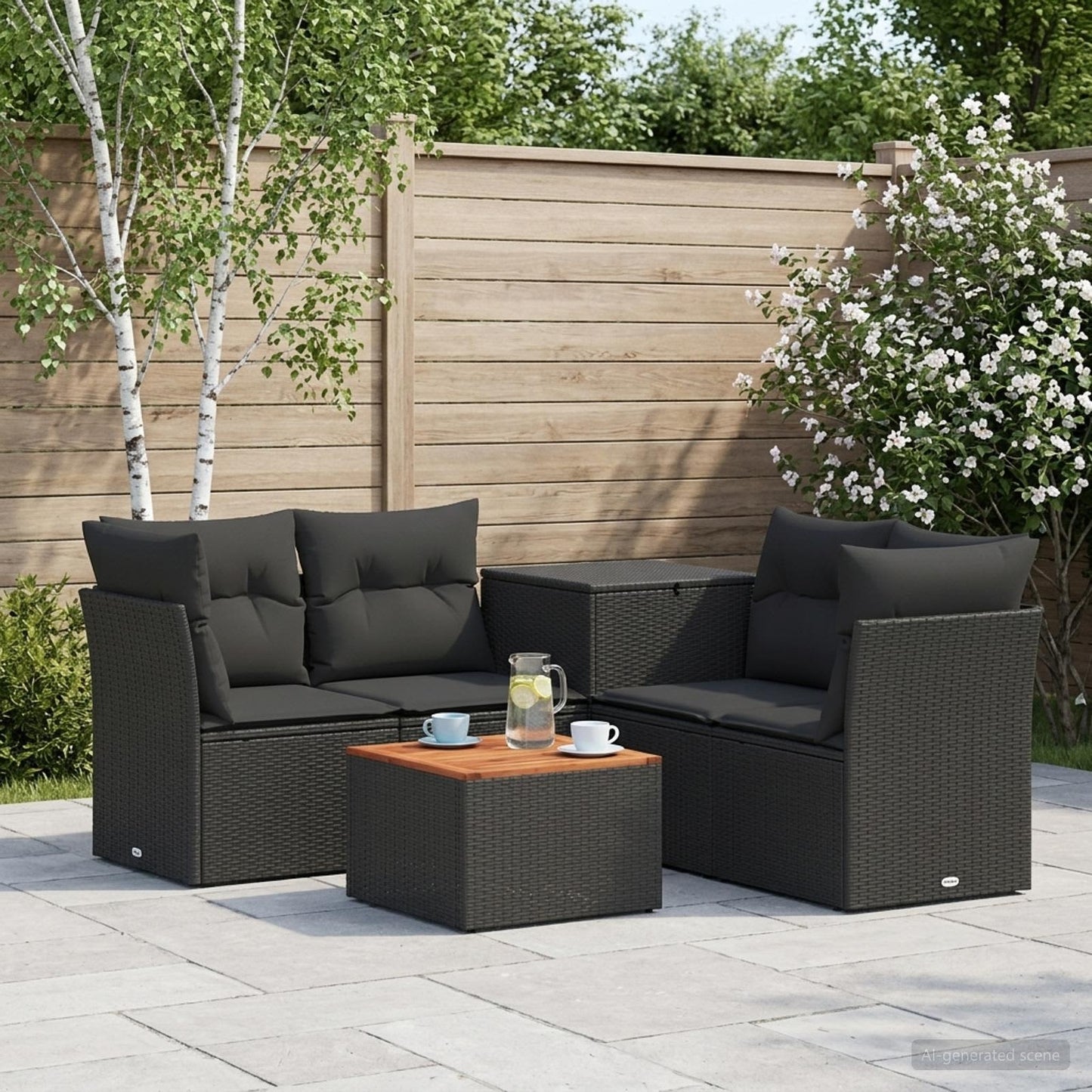 Sofa Set 6 stk. Schwarz Polyrattan und Stahl