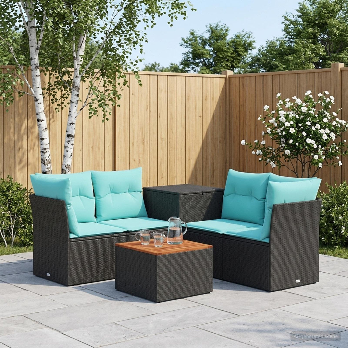 Sofa Set 6 stk. Schwarz und Blau 55 x 55 x 37 cm