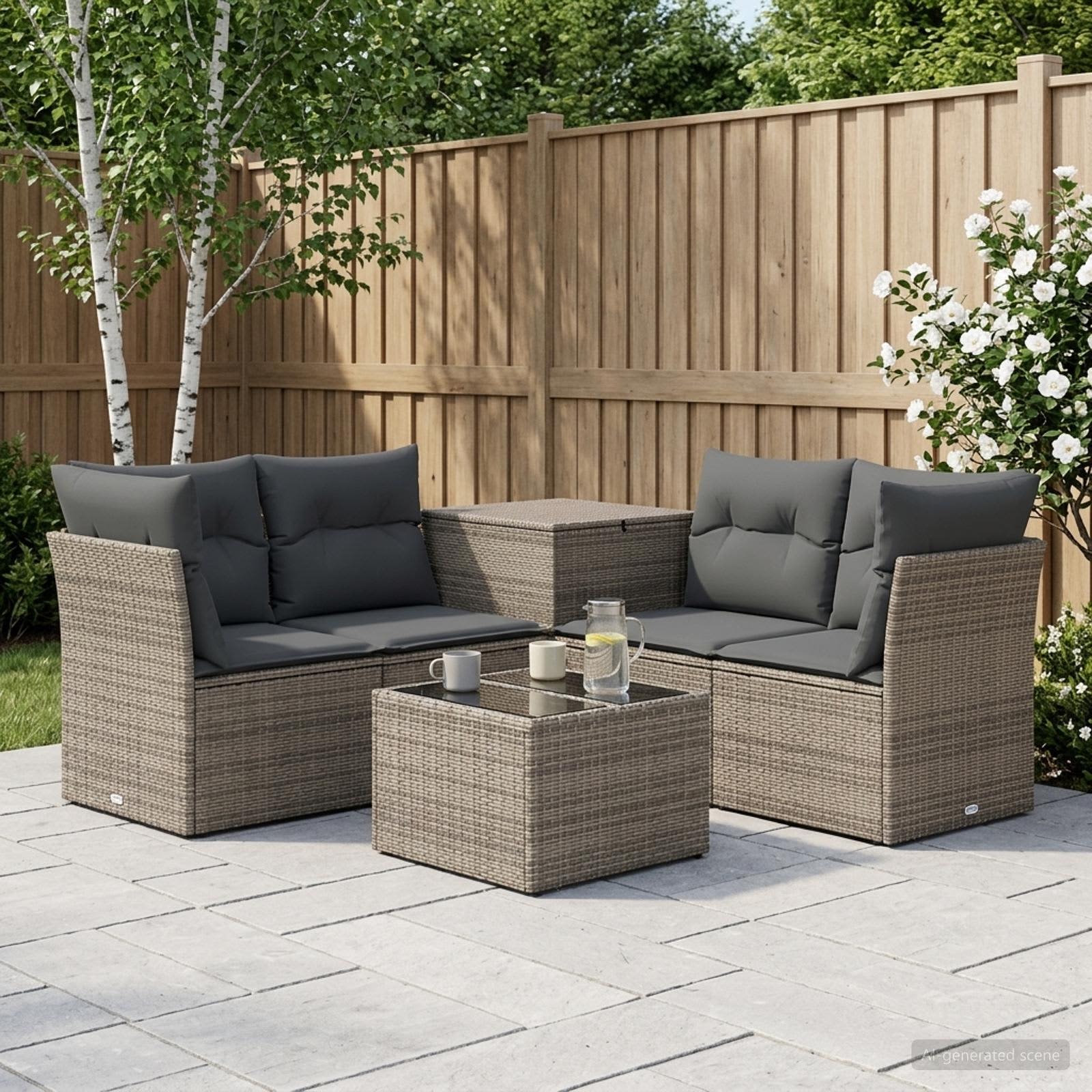 Sofa Set 6 stk. Grau und Dunkelgrau Polyrattan und Stahl