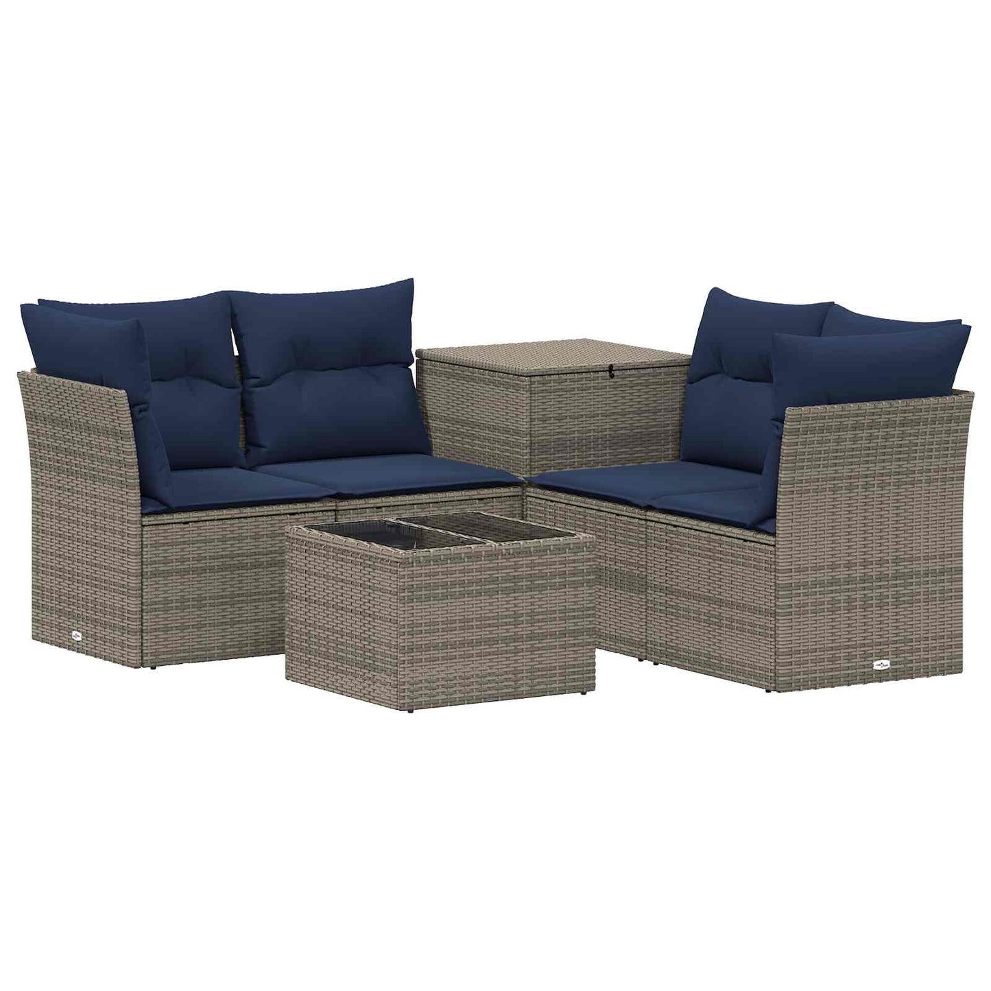 Sofa Set 6 stk. Grau und Marineblau Polyrattan und Stahl