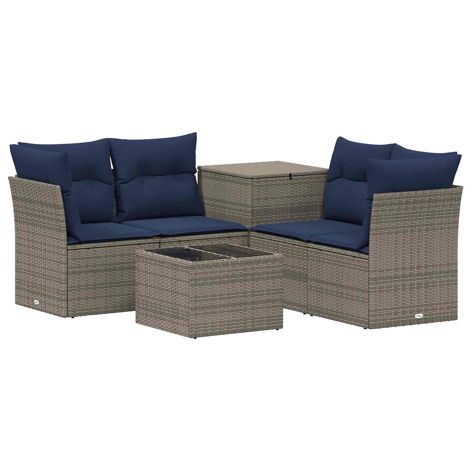 Sofa Set 6 stk. Grau und Marineblau Polyrattan und Stahl